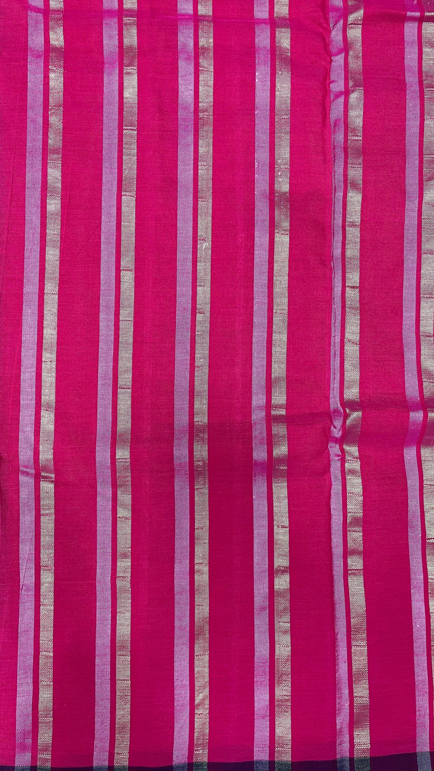 Premium Handwoven Cotton Saree with Silver Zari on Pallu (PINK)