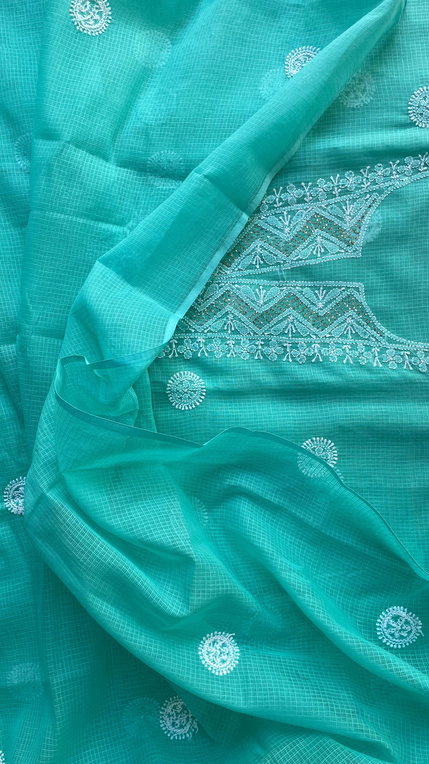 Lucknowi Hand Embroidery Kota Cotton Chikankari Salwar Suit (GREEN)