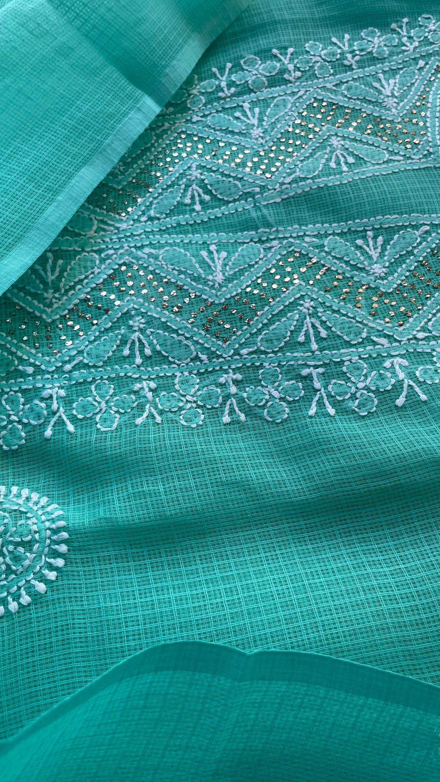Lucknowi Hand Embroidery Kota Cotton Chikankari Salwar Suit (GREEN)