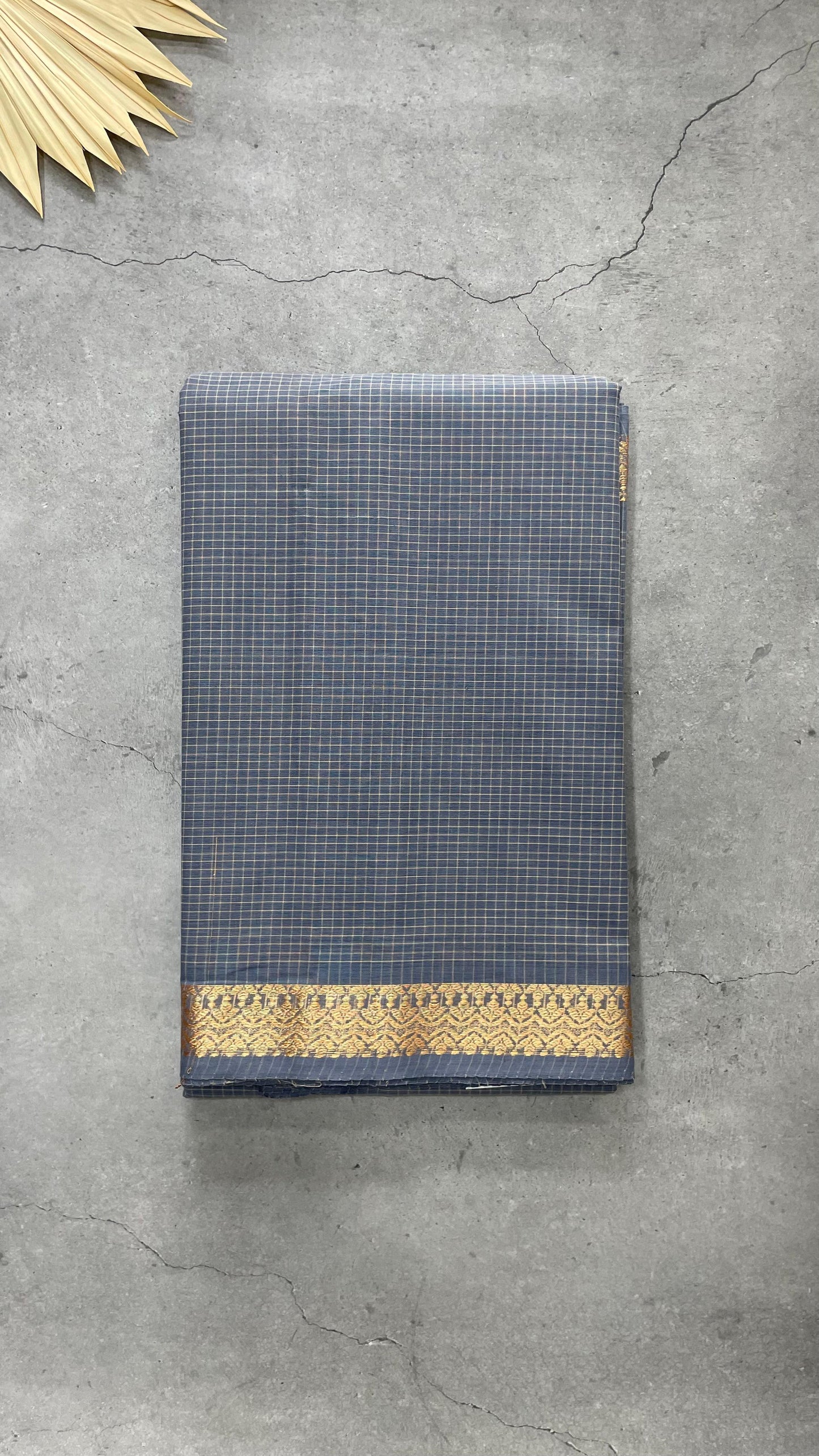 Soft Checked Cotton Saree (GREY)