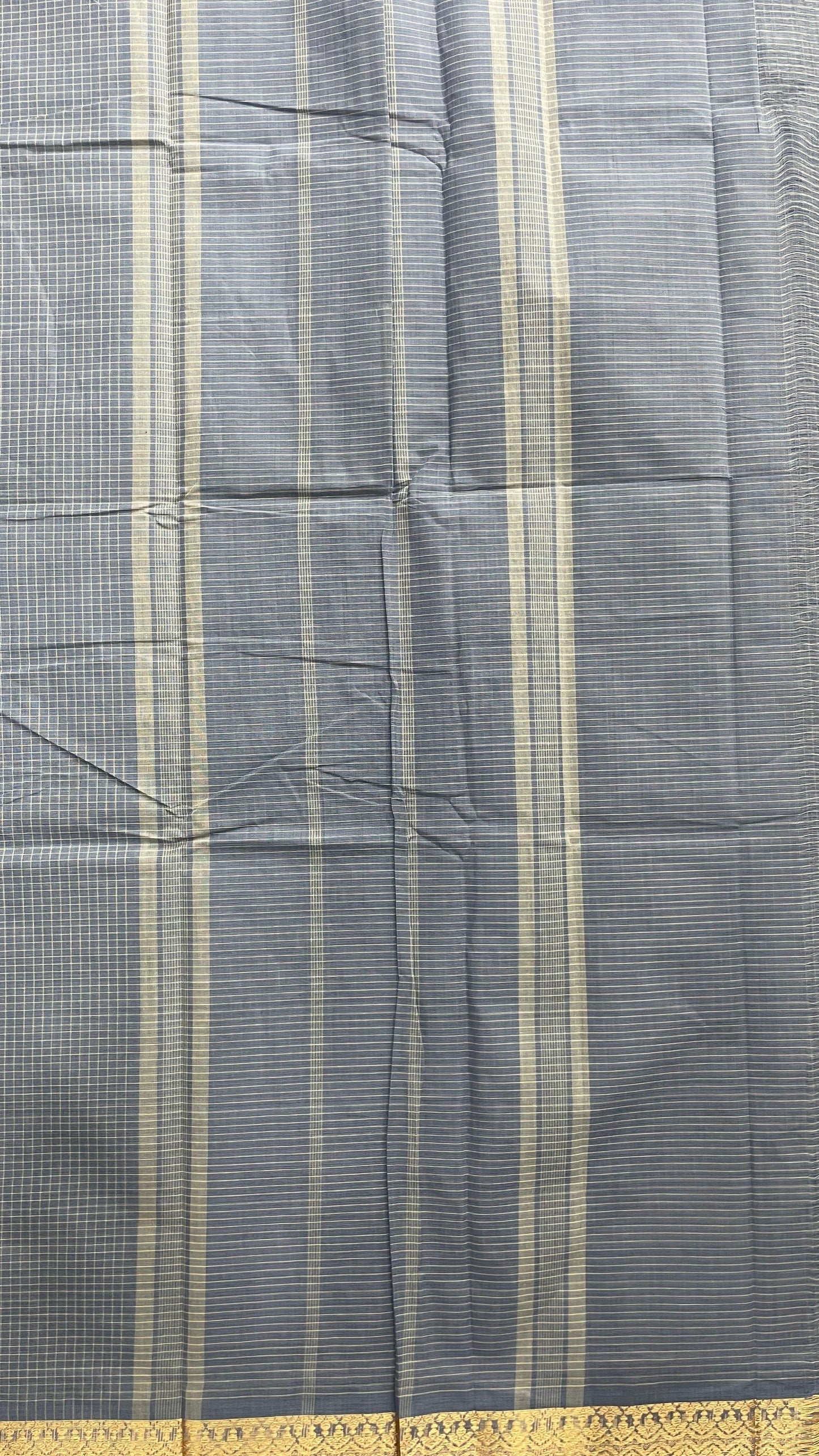 Soft Checked Cotton Saree (GREY)