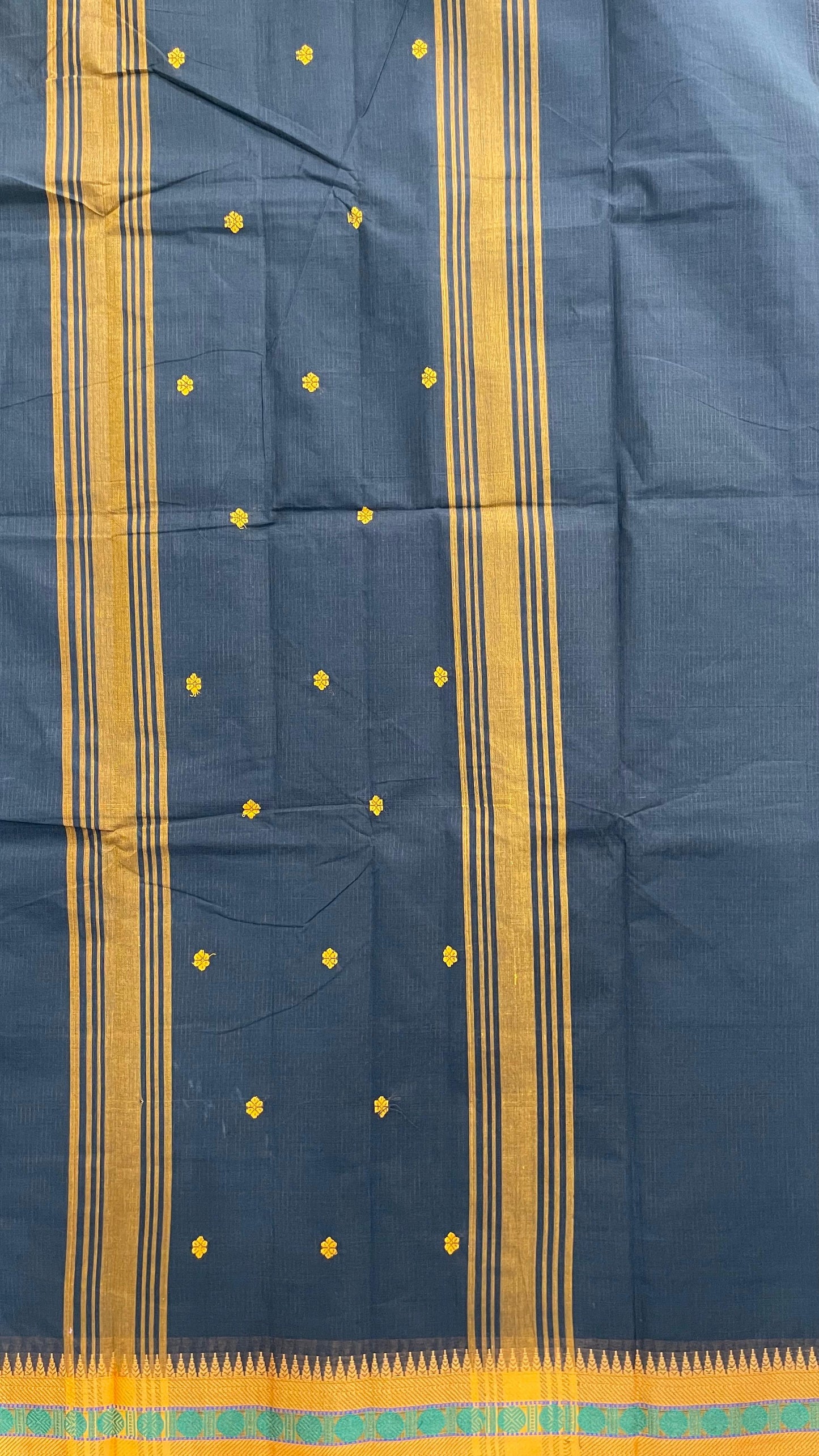 Soft Cotton Saree with lines and Butta (DARK BROWN)