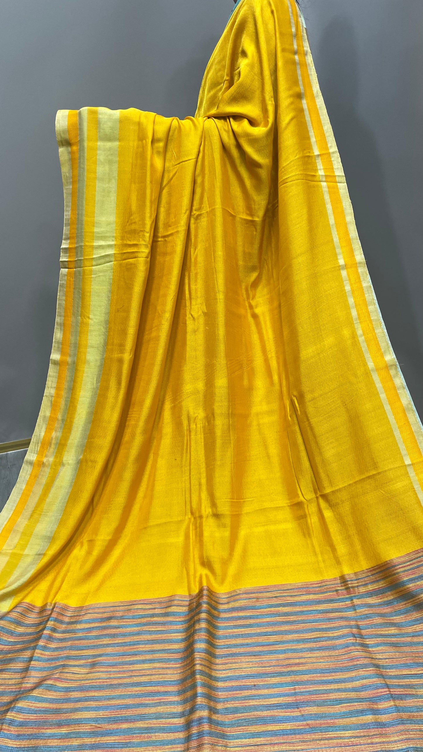 Premium Handwoven Dobby Weave Half & Half Soft Silk Saree (YELLOW & SKY BLUE)