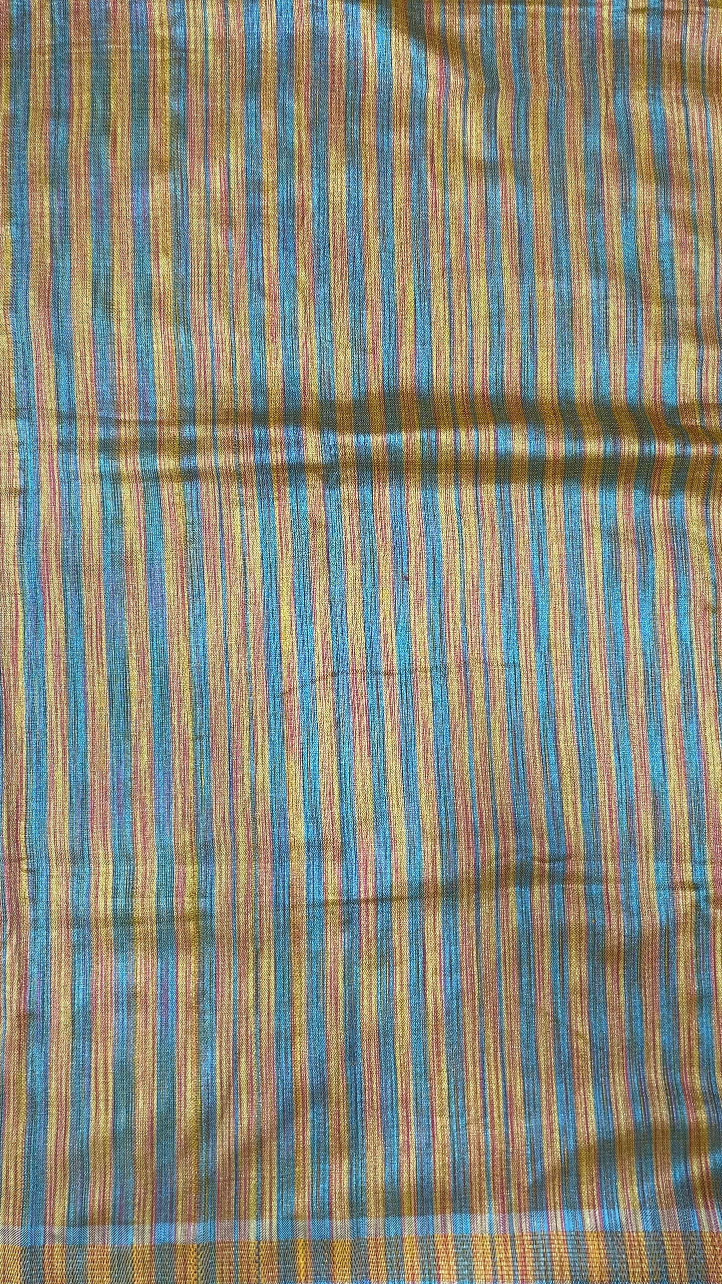 Premium Handwoven Dobby Weave Half & Half Soft Silk Saree (YELLOW & SKY BLUE)