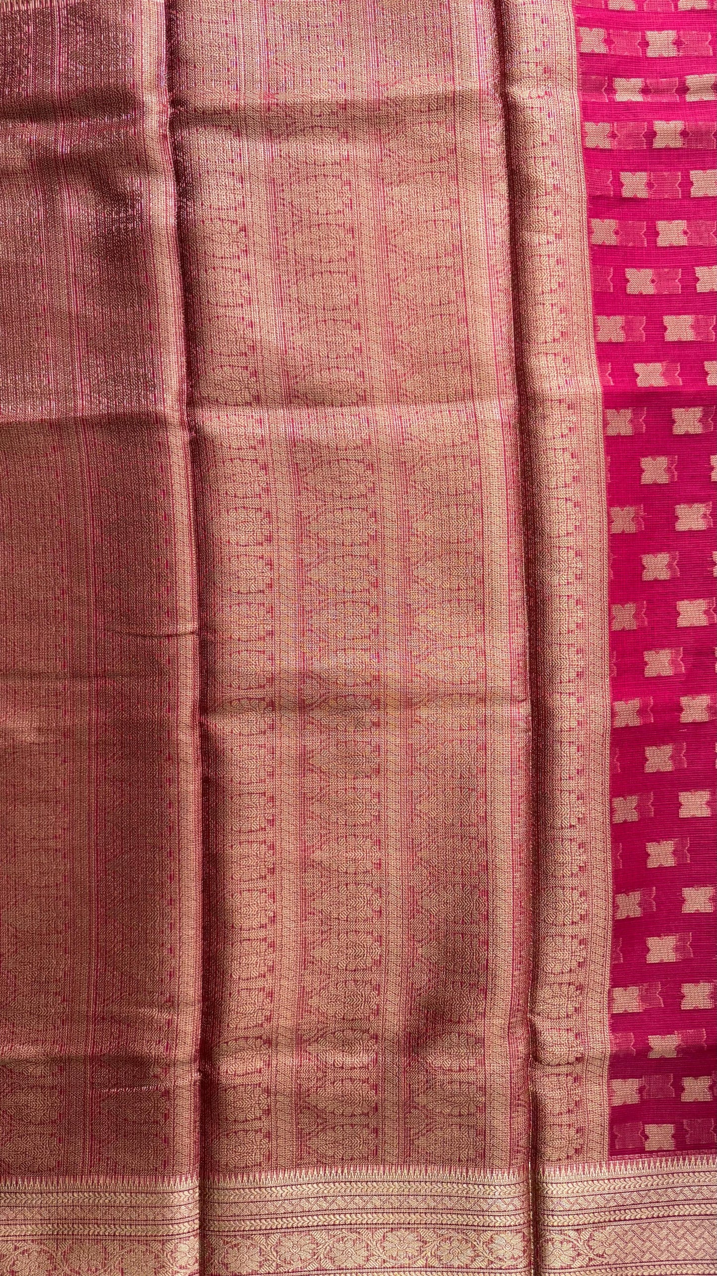 Kota Silk Cotton Saree with Floral Jacquard Zari Weave All Over (RANI PINK)