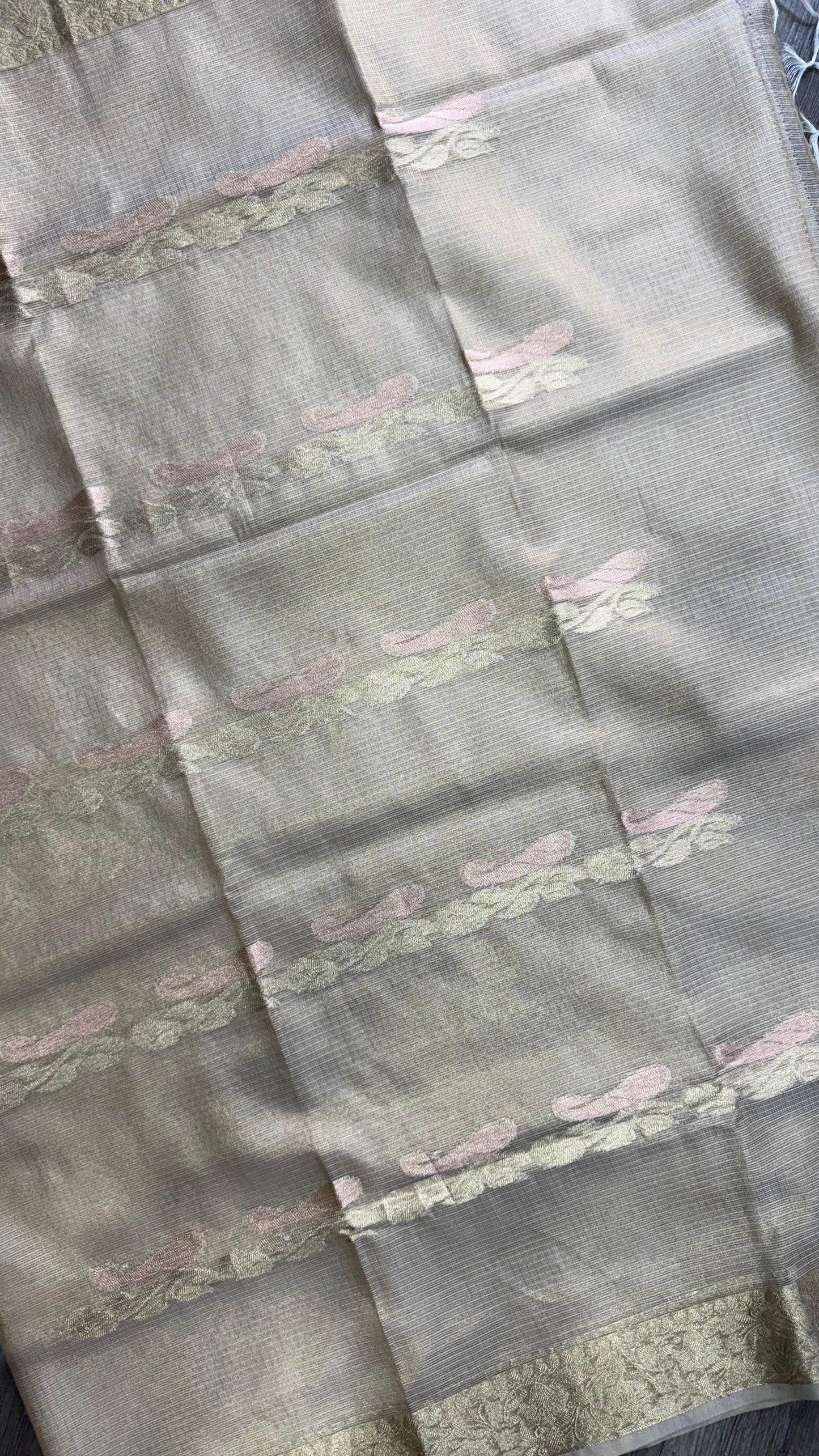 Kota Tissue Saree with Motiffs & Zari Border (CREAM)