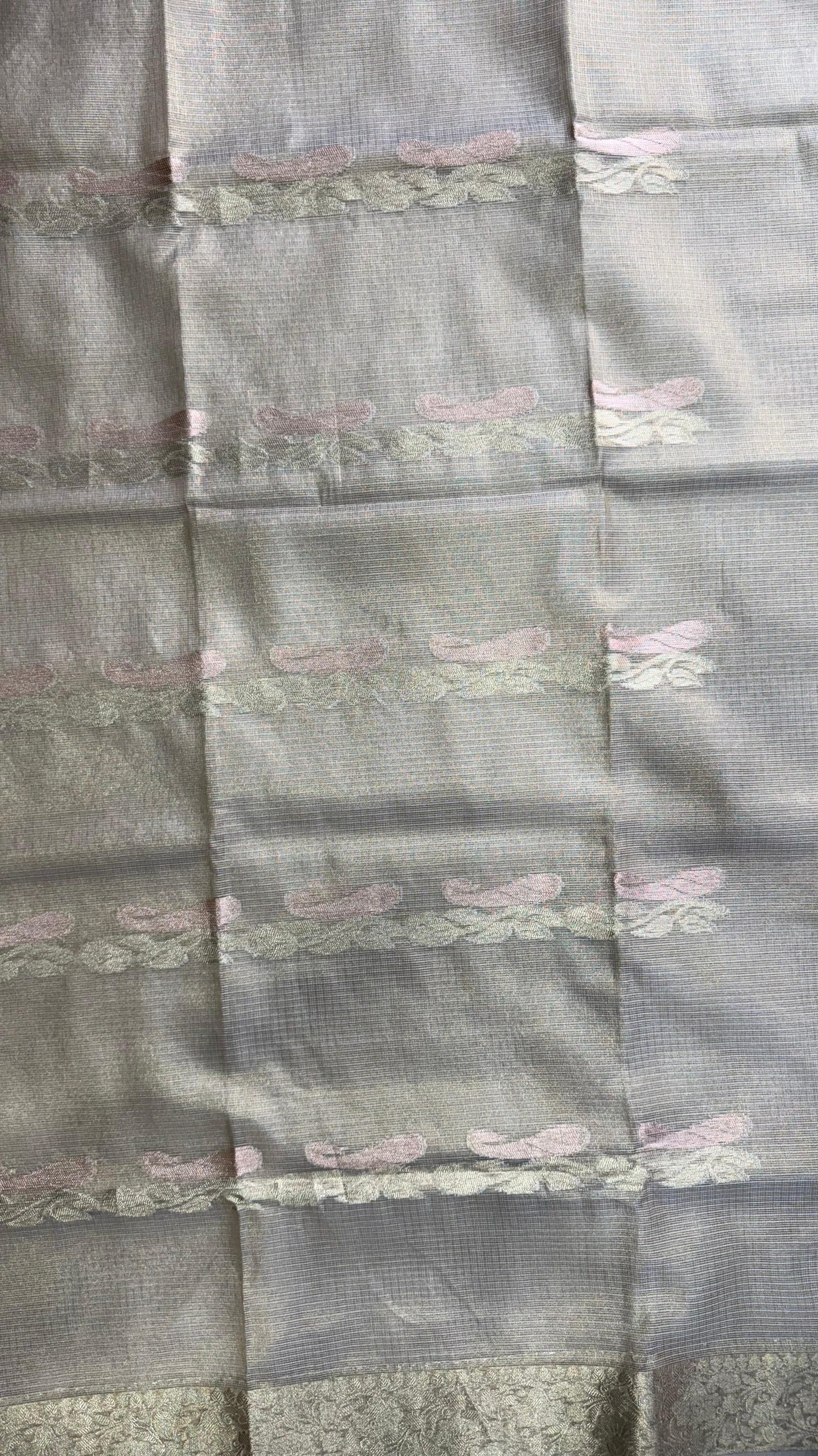 Kota Tissue Saree with Motiffs & Zari Border (CREAM)