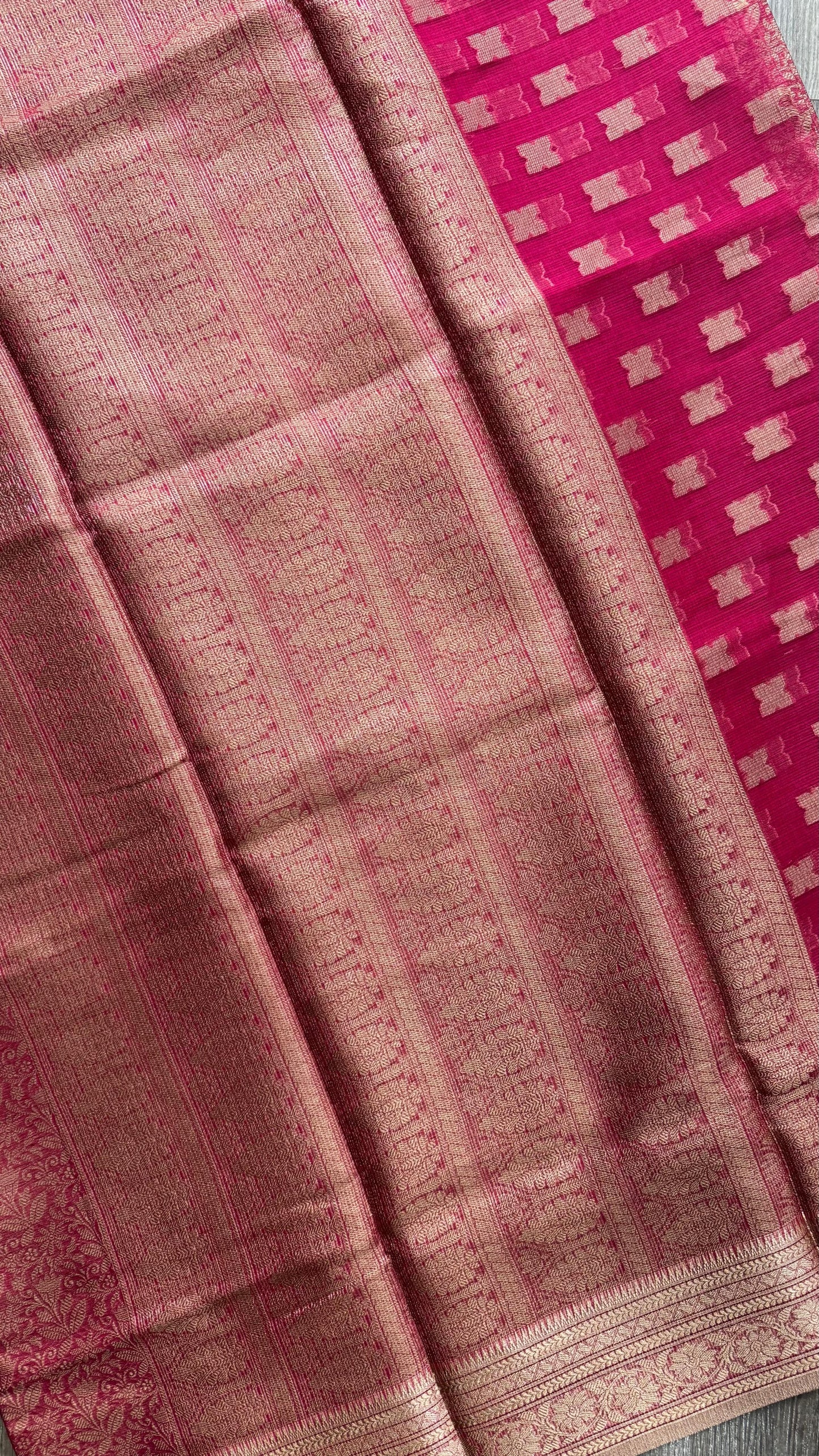Kota Silk Cotton Saree with Floral Jacquard Zari Weave All Over (RANI PINK)
