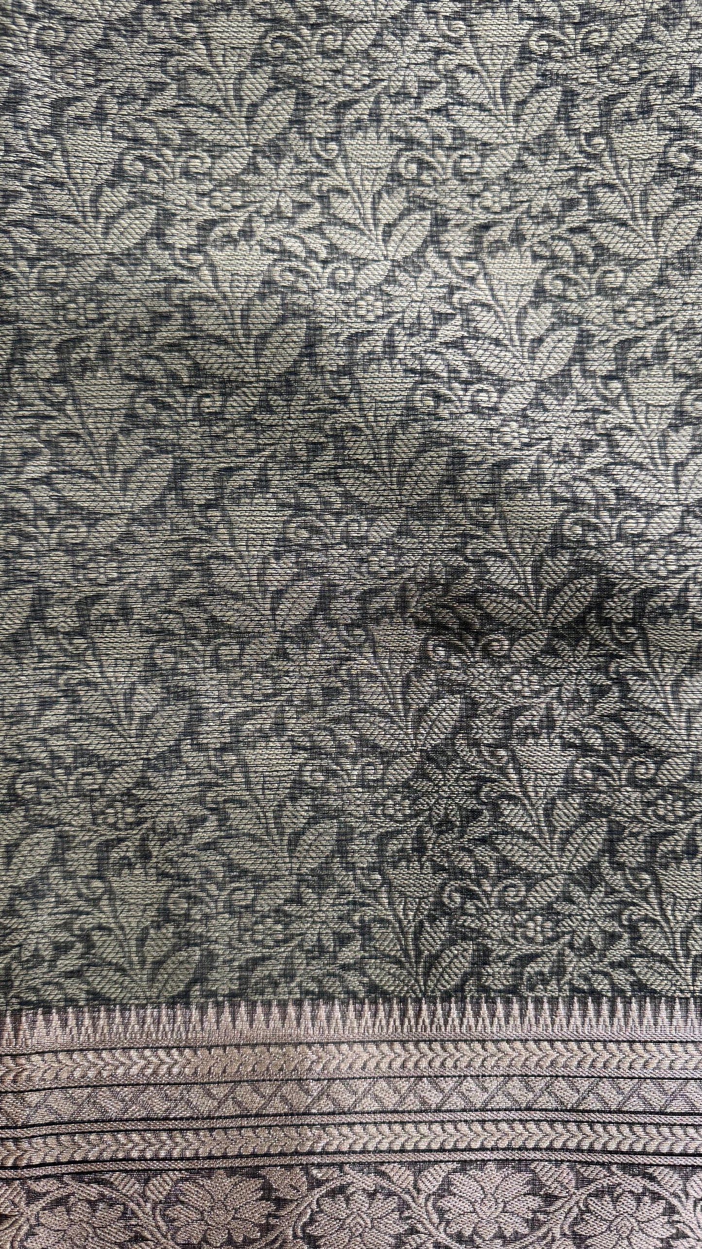 Kota Silk Cotton Saree with Floral Jacquard Zari Weave All Over (BLACK)