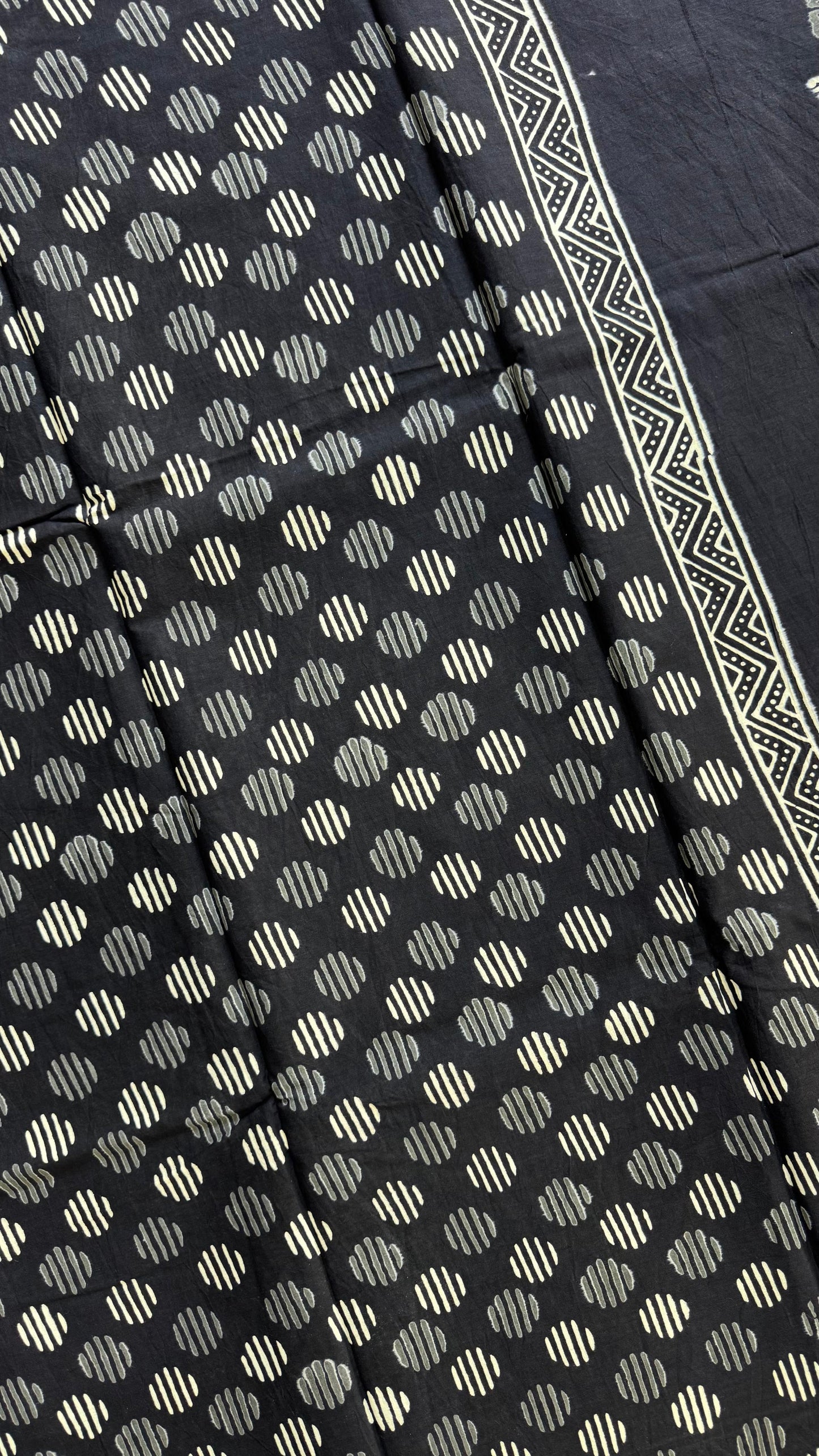Soft Handblock Printed Cotton Saree (BLACK)