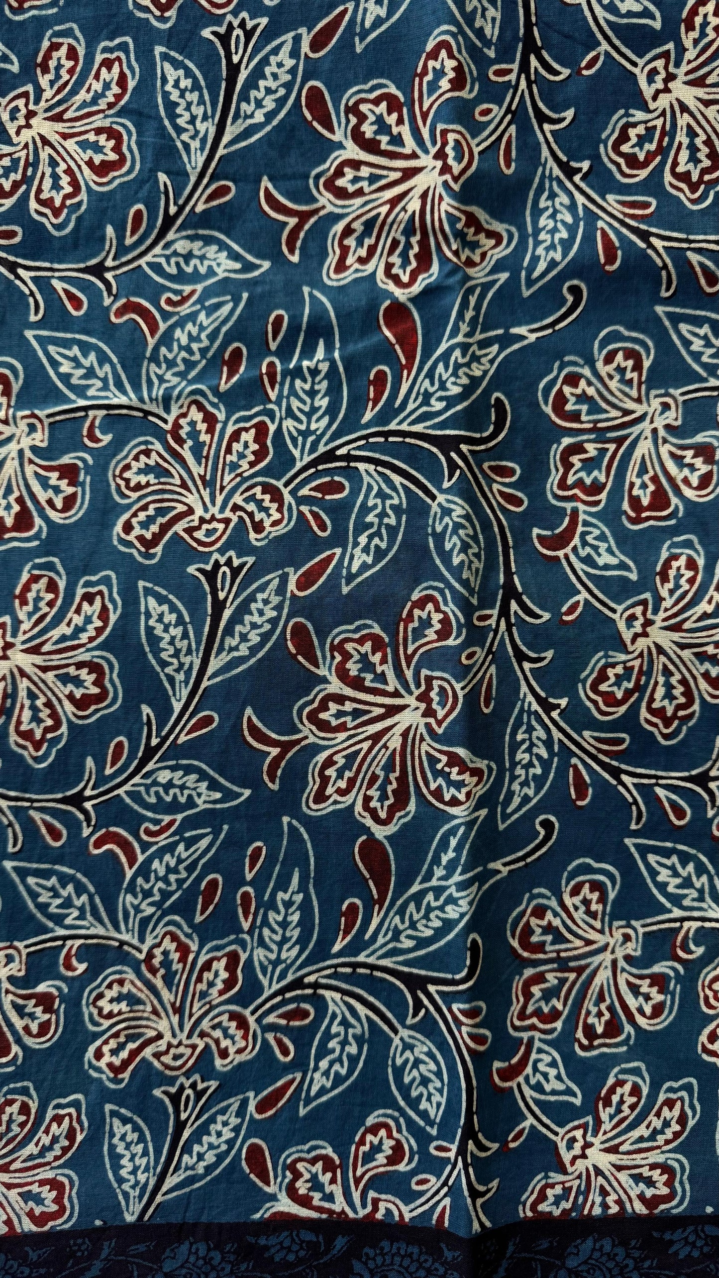 Soft Handblock Printed Cotton Saree (BLUE)