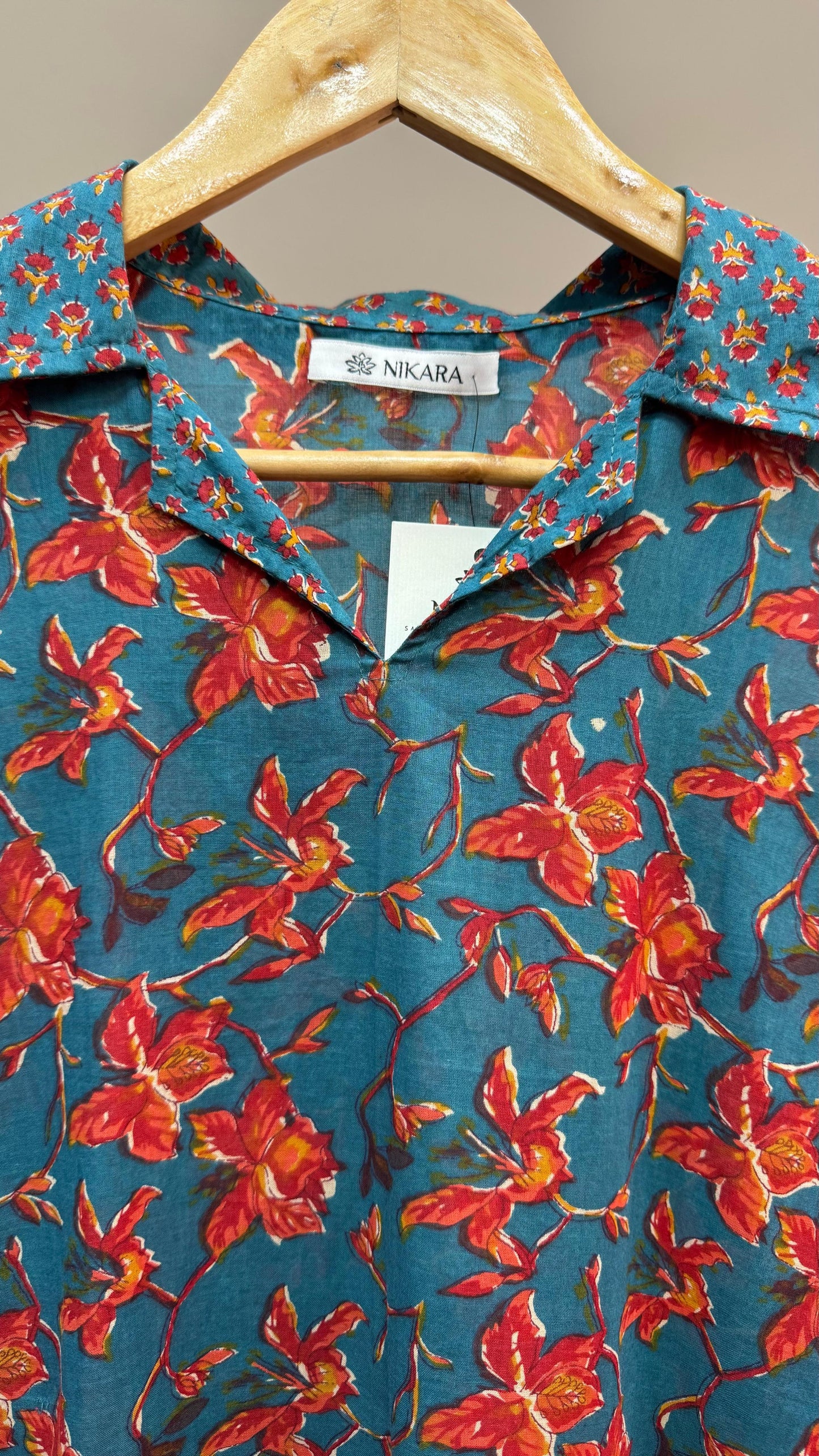 Floral Print Mulmul Kurti (AQUA BLUE)