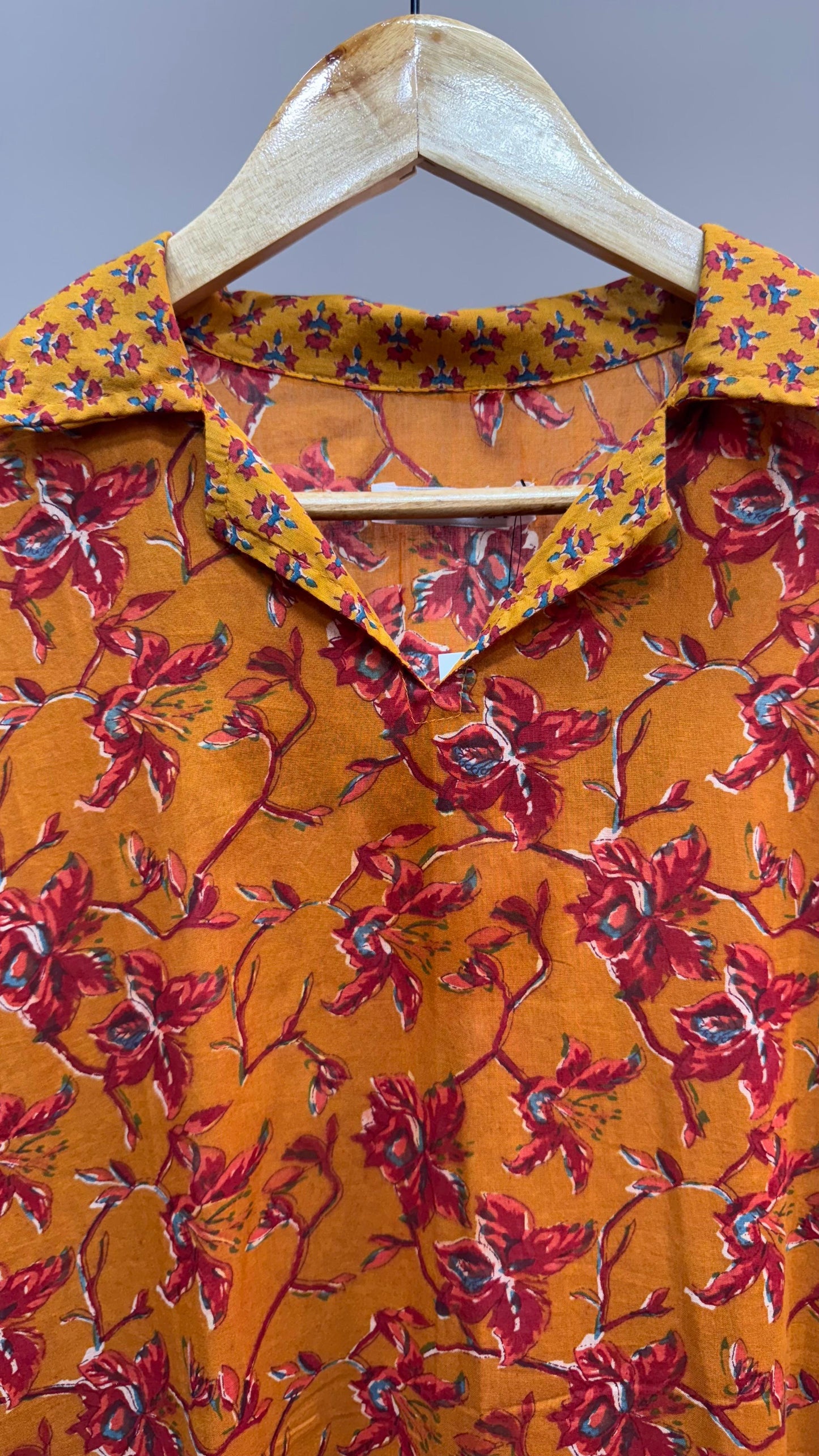 Floral Print Mulmul Kurti (MUSTARD ORANGE)