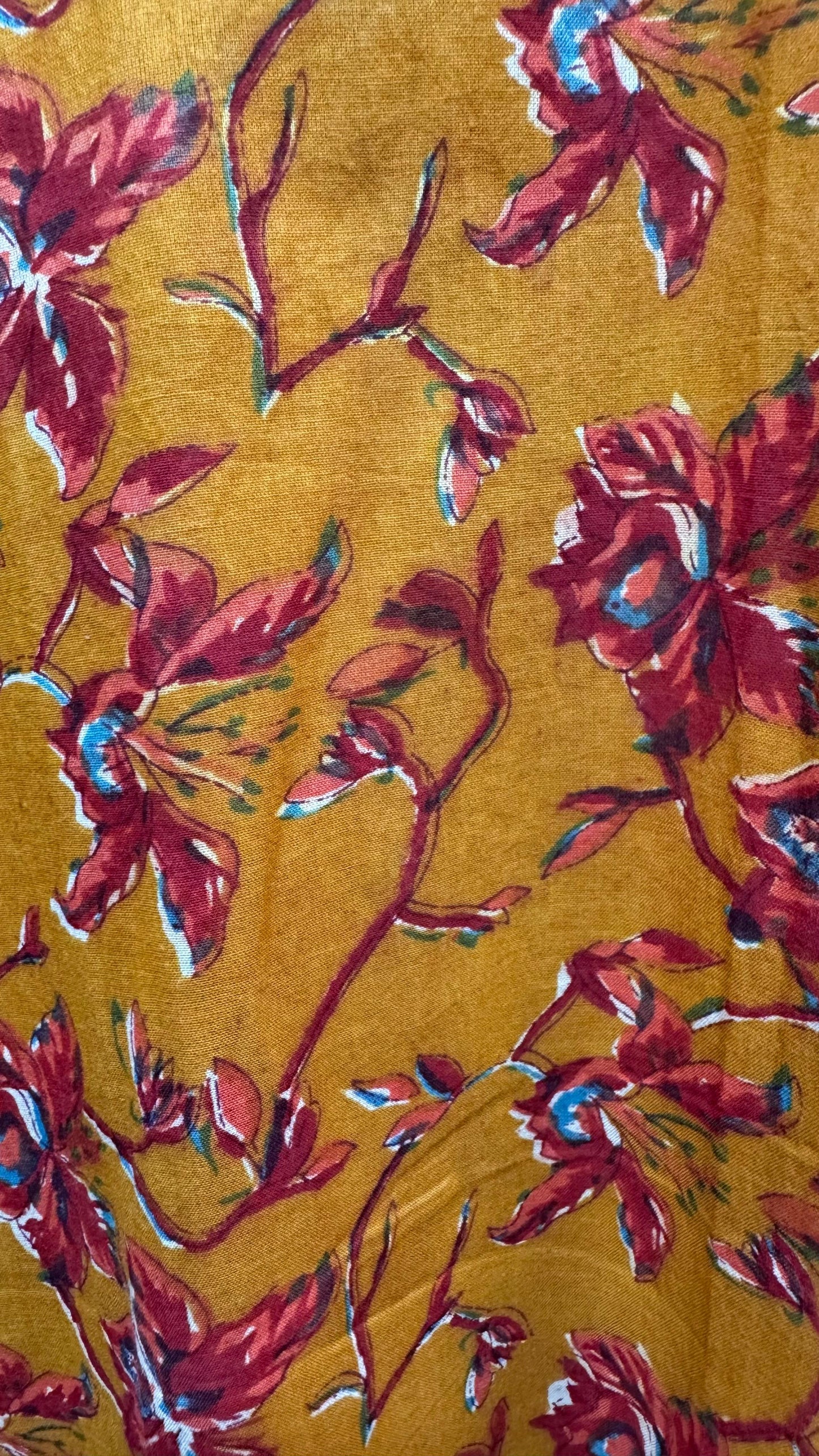 Floral Print Mulmul Kurti (MUSTARD ORANGE)