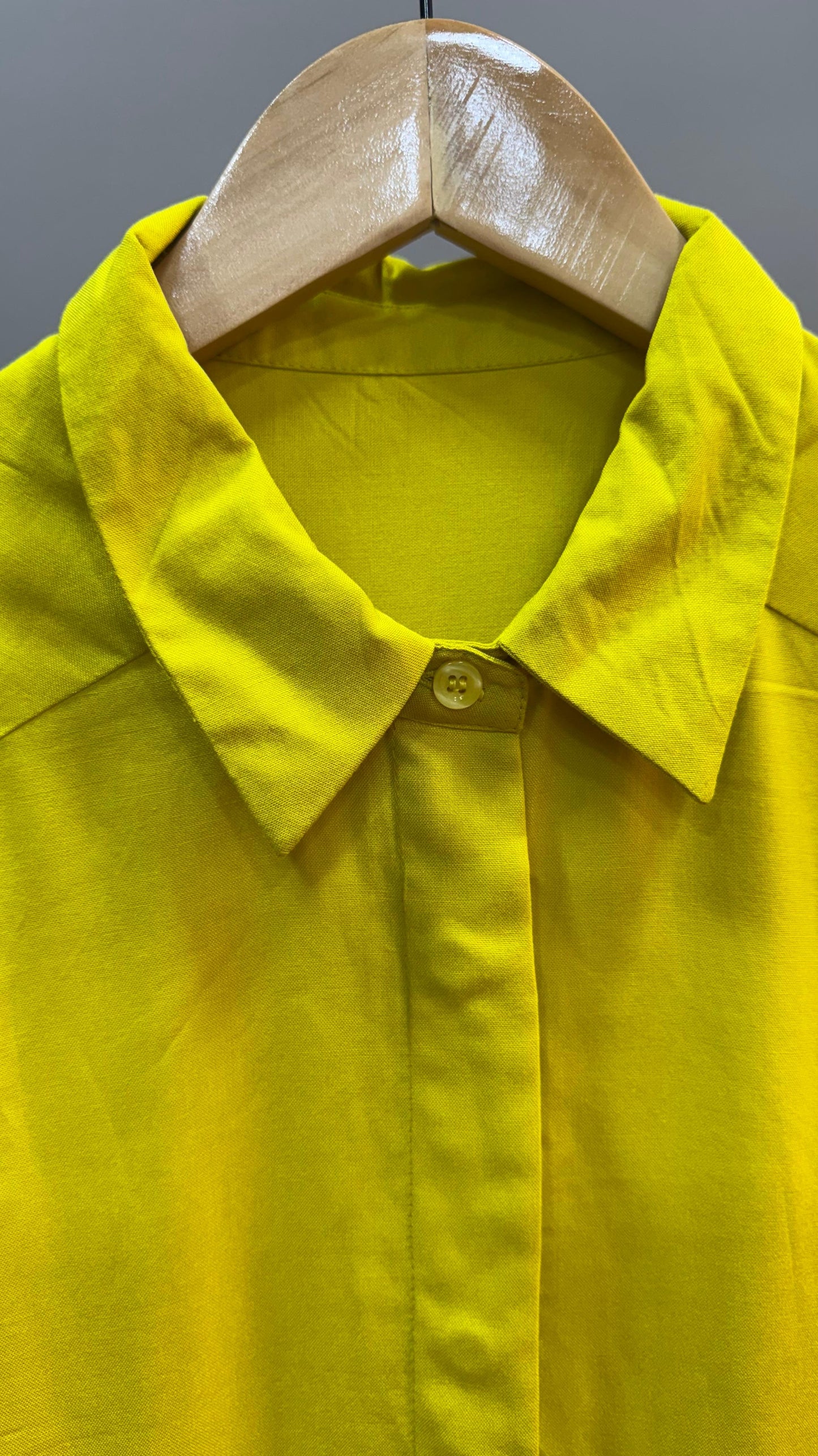 Collared Boxy Fit Solid Shirt for Women (ELECTRIC YELLOW)