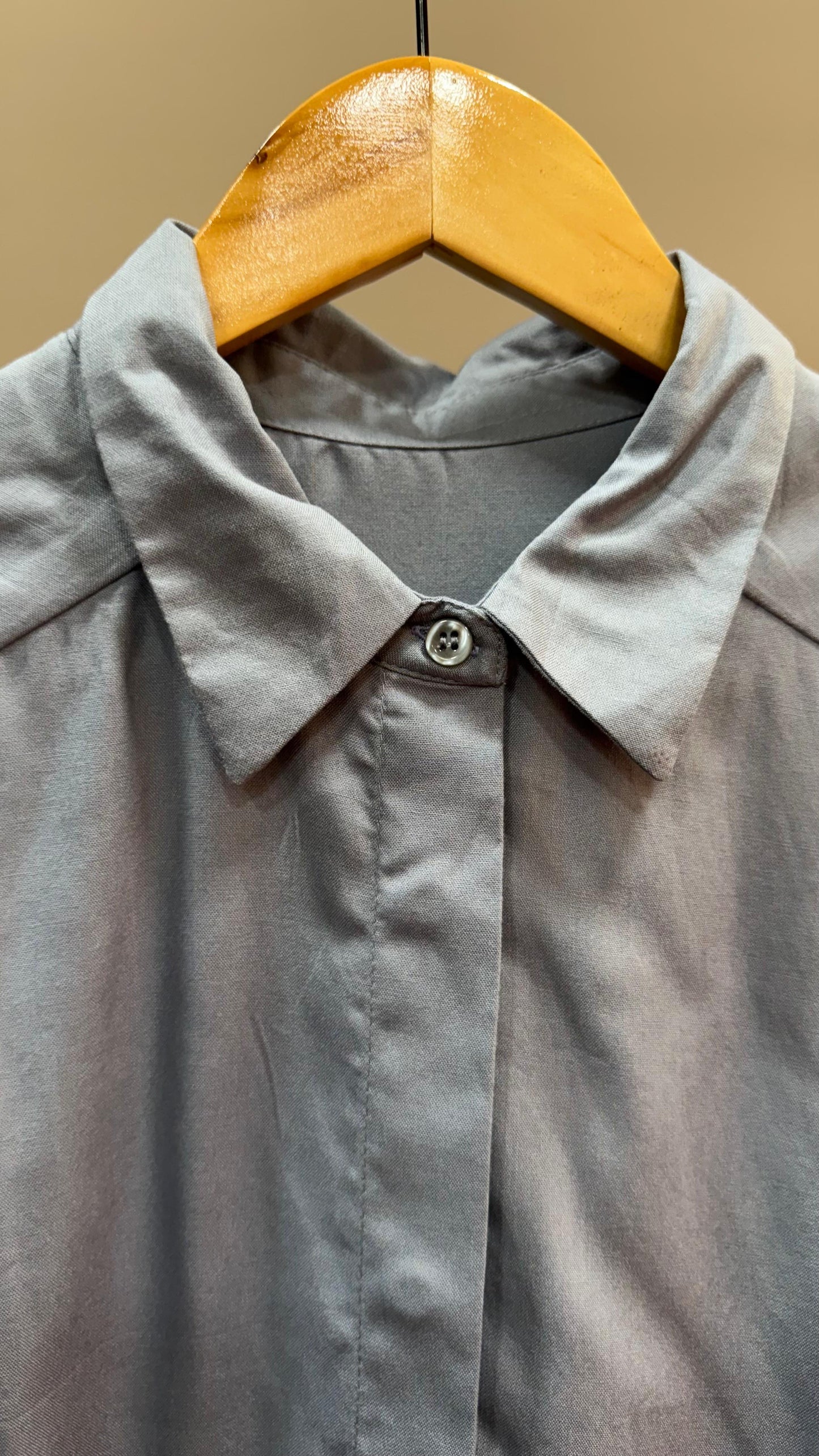 Collared Boxy Fit Solid Shirt for Women (STEEL GREY)