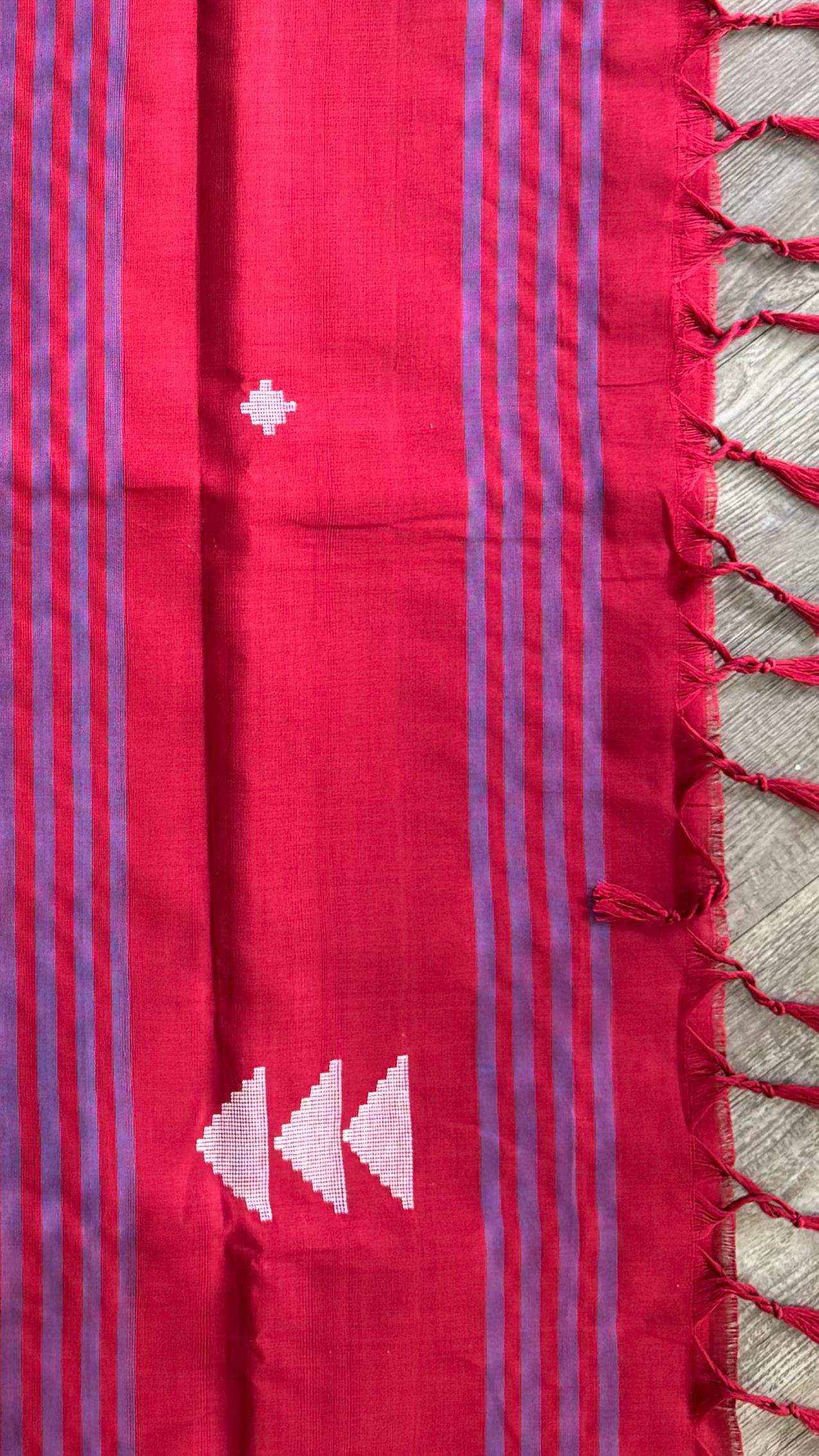 Premium Handwoven Soft Cotton Jamdani Saree (BEETROOT PINK)