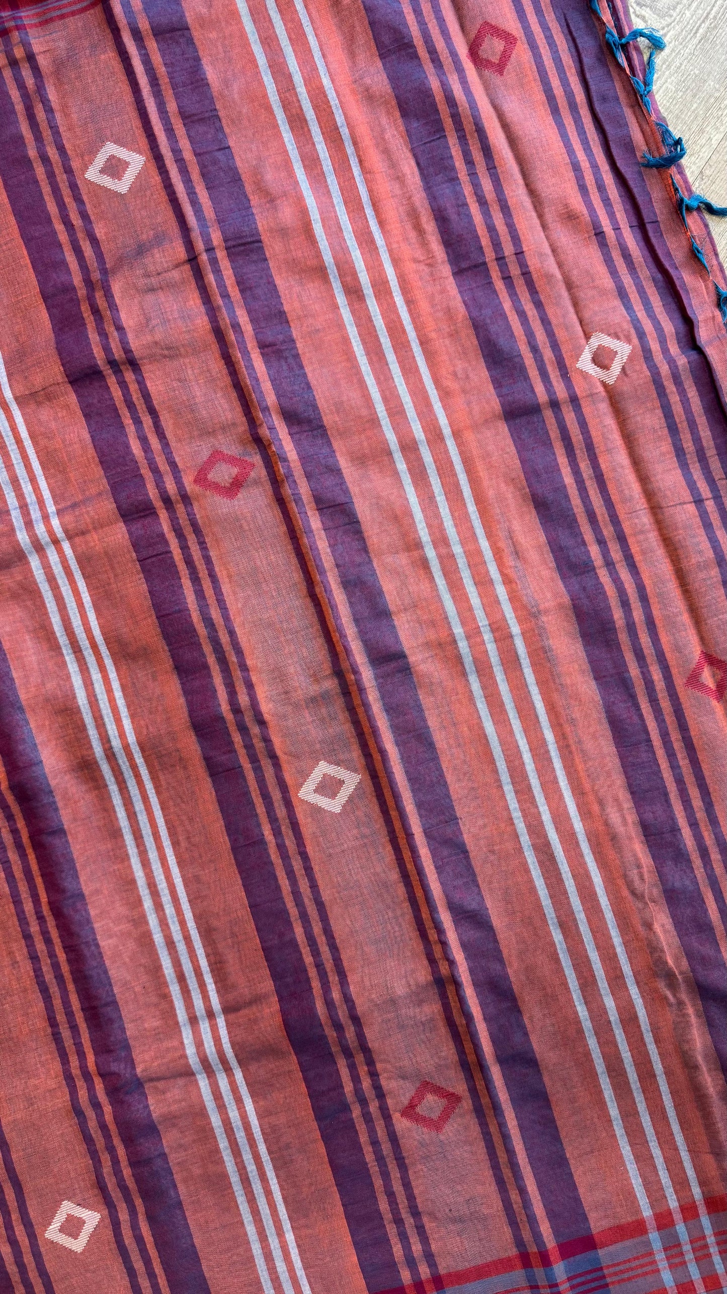 Premium Handwoven Soft Cotton Jamdani Saree (RUSTIC BROWN