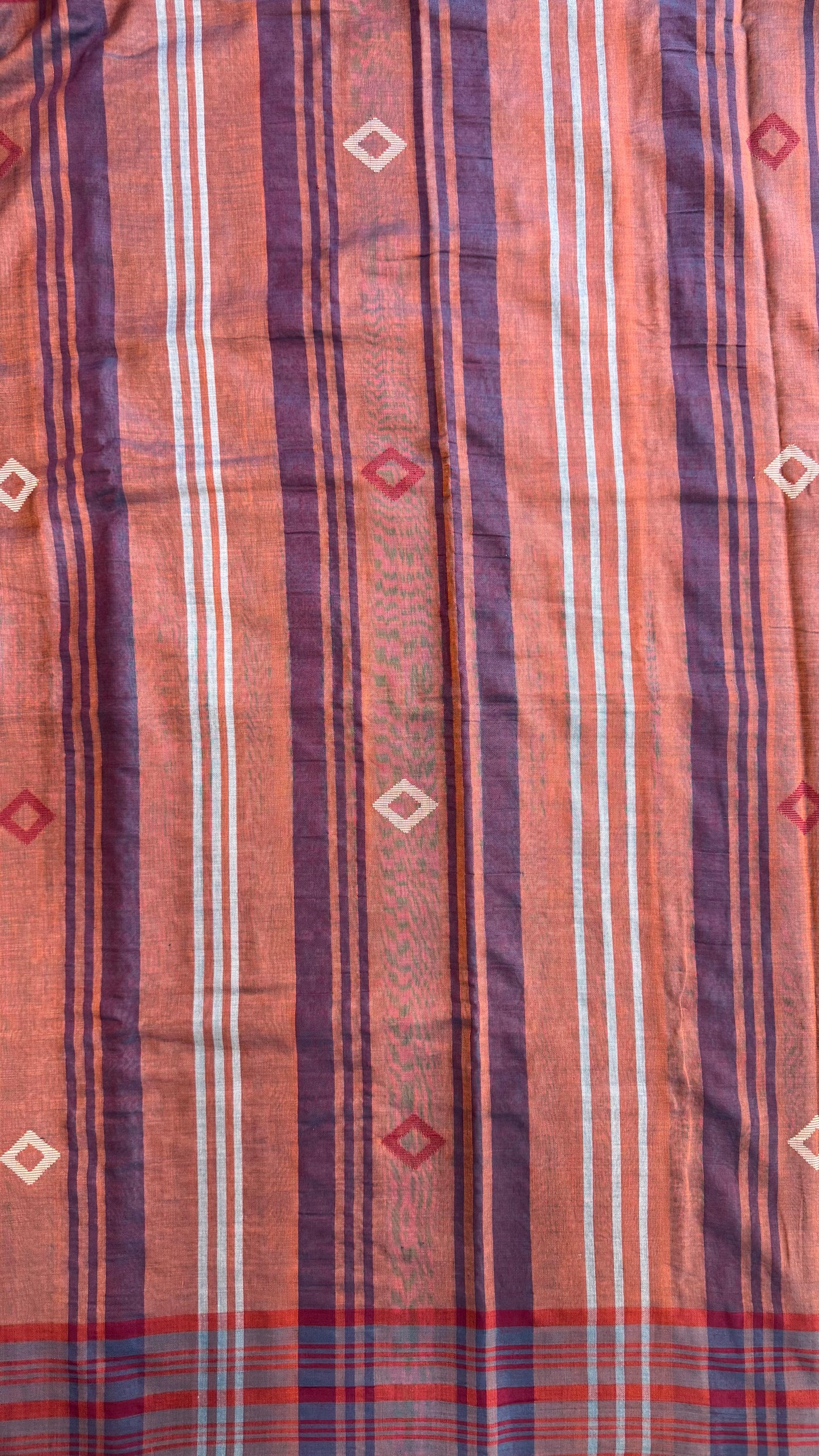 Premium Handwoven Soft Cotton Jamdani Saree (RUSTIC BROWN