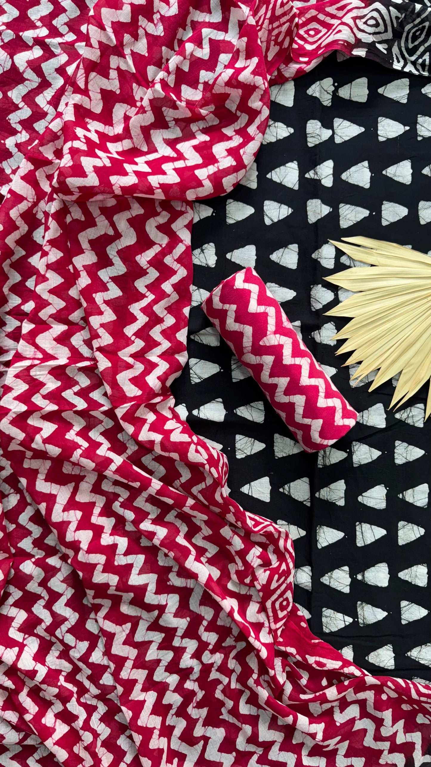 Soft Block Printed Mulmul Cotton Salwar Suit with Dupatta (BLACK & RED)