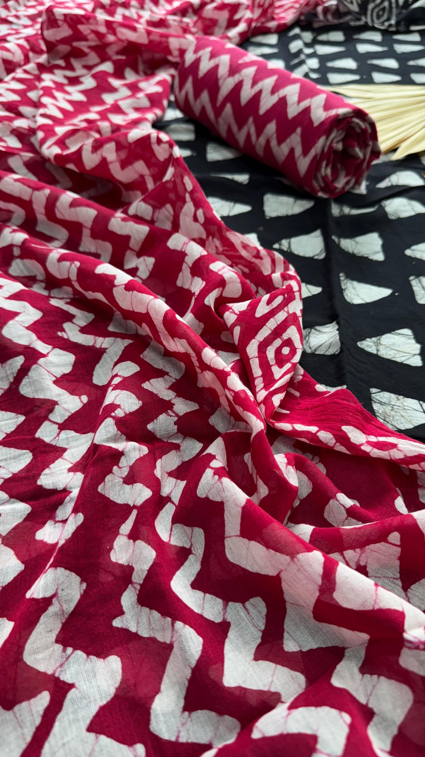 Soft Block Printed Mulmul Cotton Salwar Suit with Dupatta (BLACK & RED)
