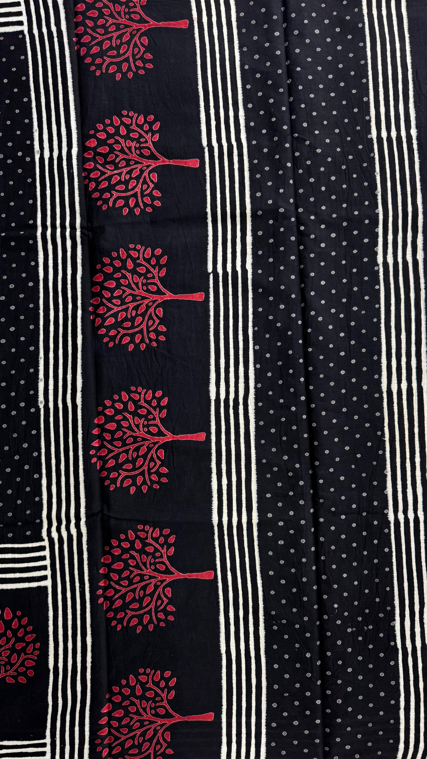 Soft Block Printed Mulmul Cotton Saree (BLACK)