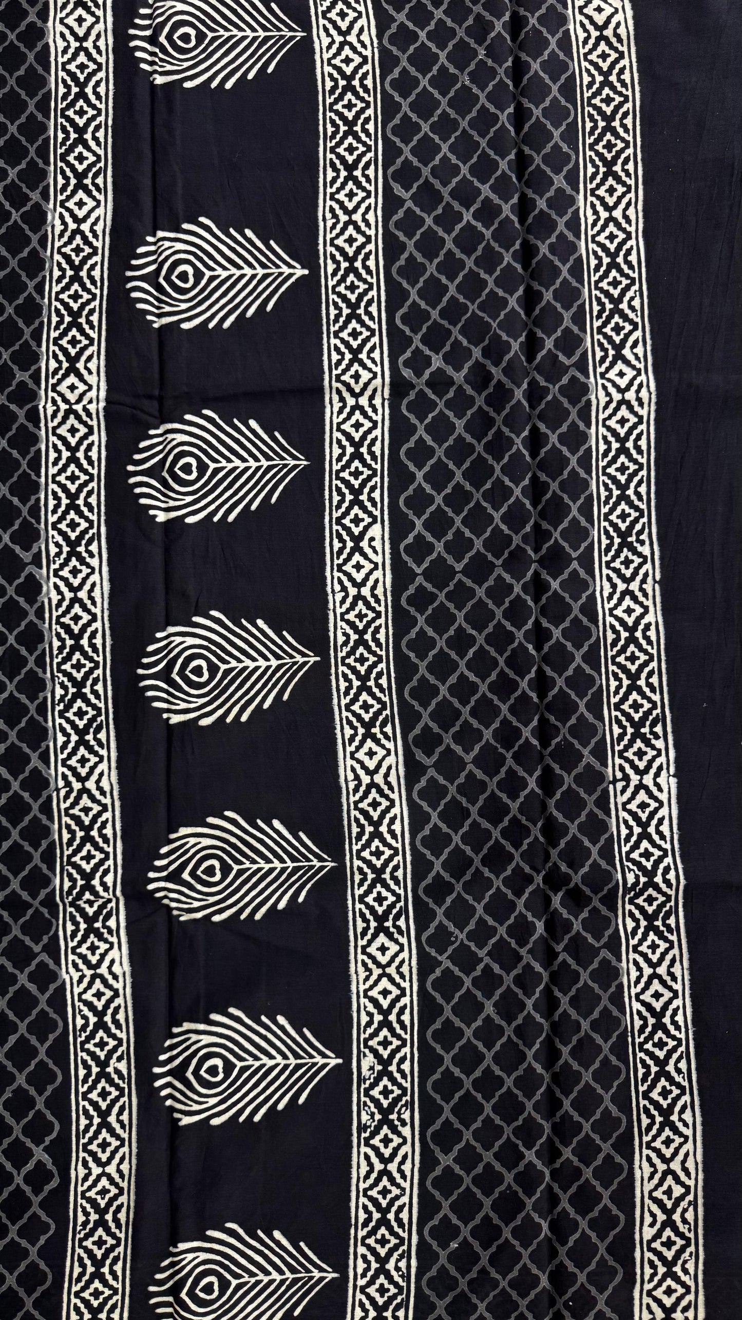 Soft Block Printed Mulmul Cotton Saree (BLACK)