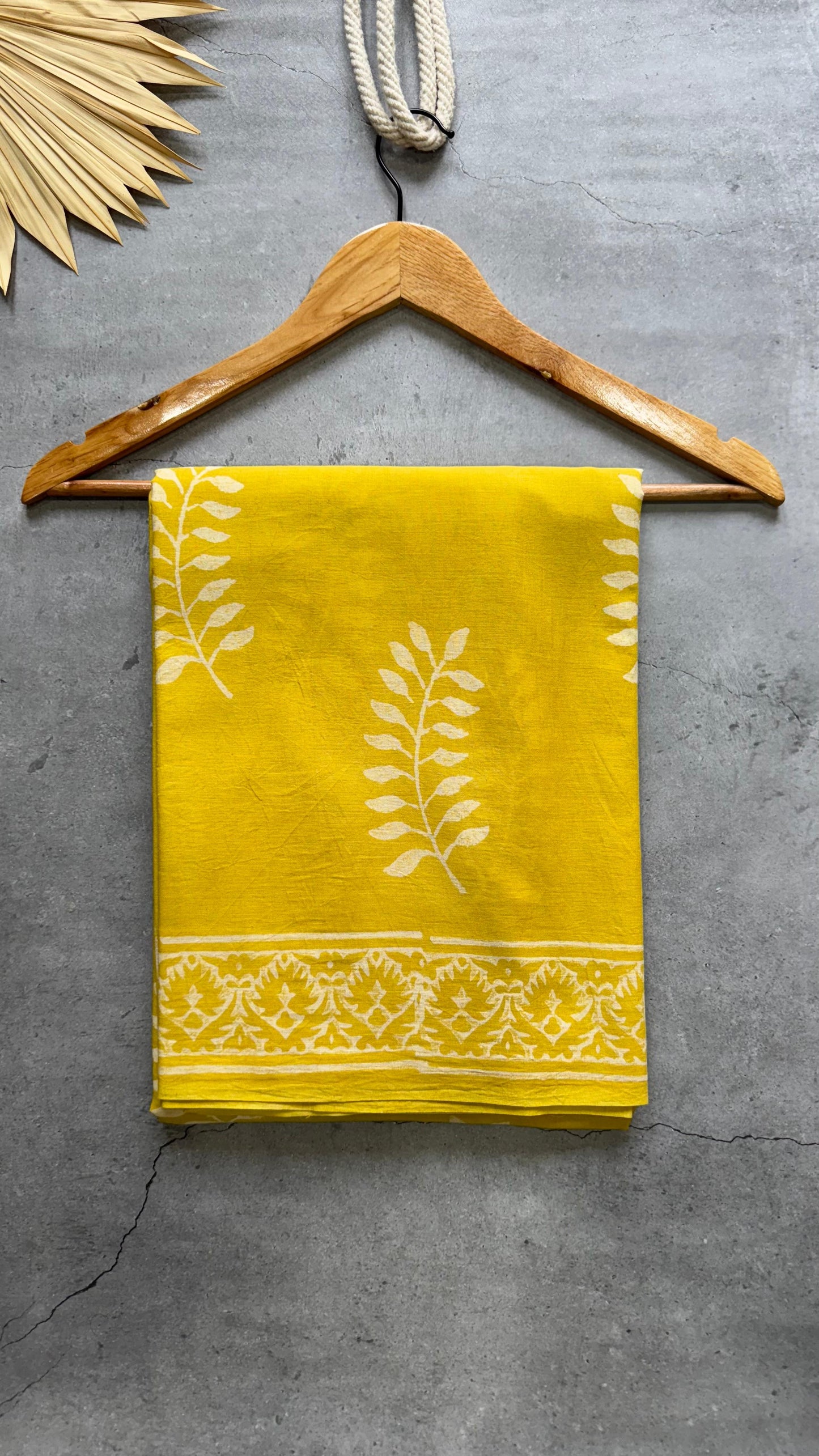 Soft Block Printed Mulmul Cotton Saree (MUSTARD YELLOW)