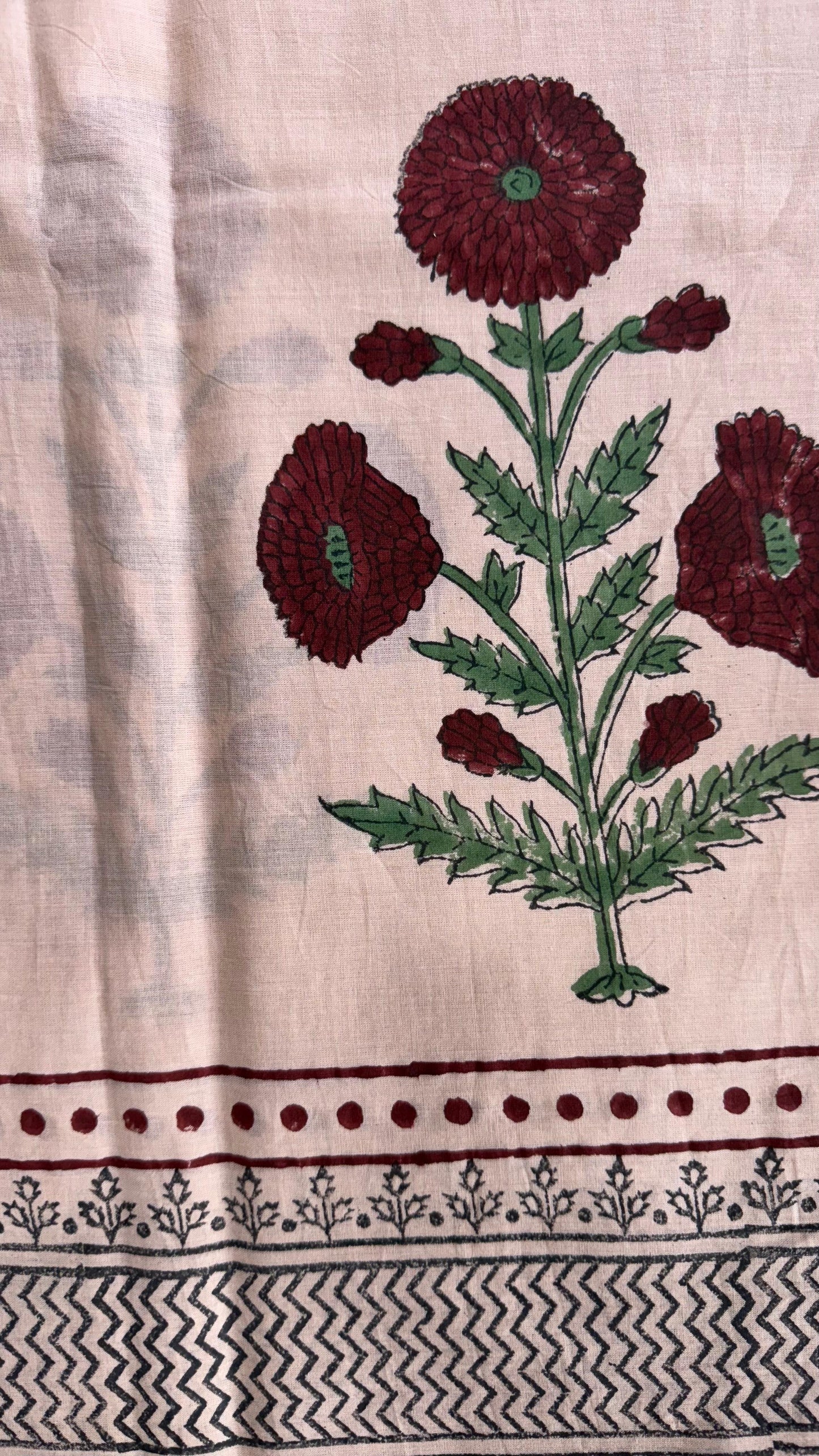 Soft Block Printed Mulmul Cotton Saree (WARM PINK)