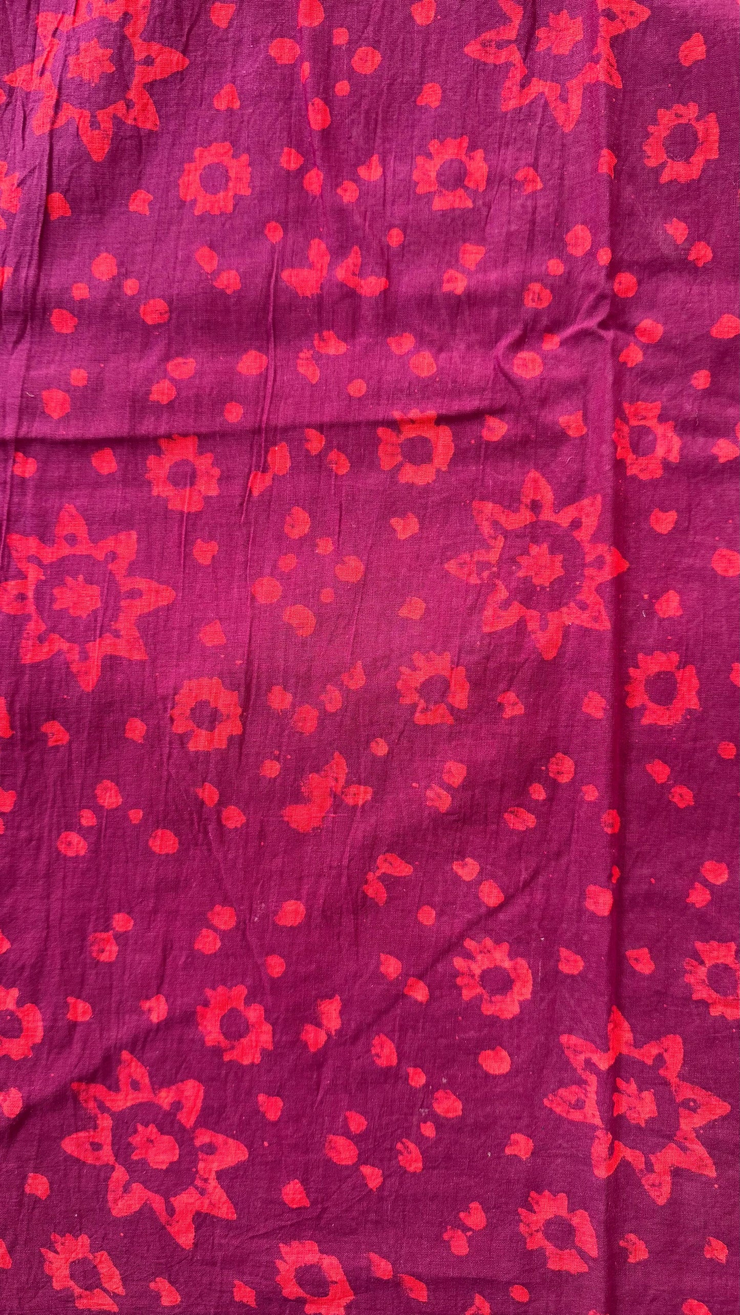 Soft Block Printed Mulmul Cotton Saree (BEETROOT RED)