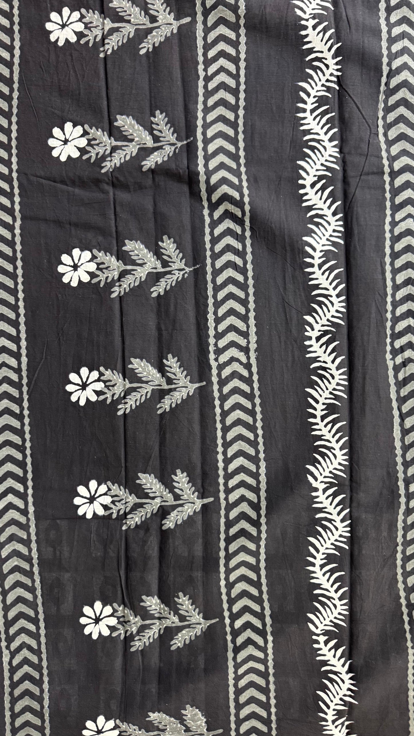 Soft Block Printed Mulmul Cotton Saree (BLACK & WHITE)