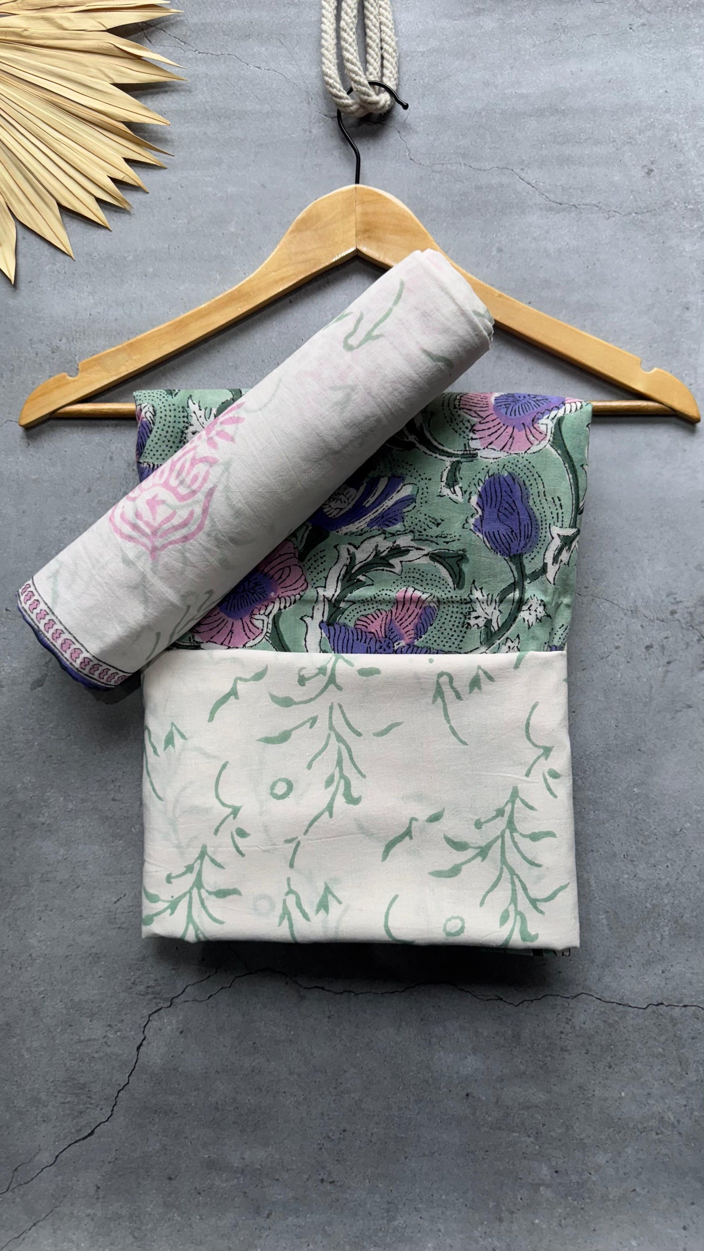 Soft Block Printed Mulmul Cotton Salwar Suit with Dupatta (PASTEL GREEN)