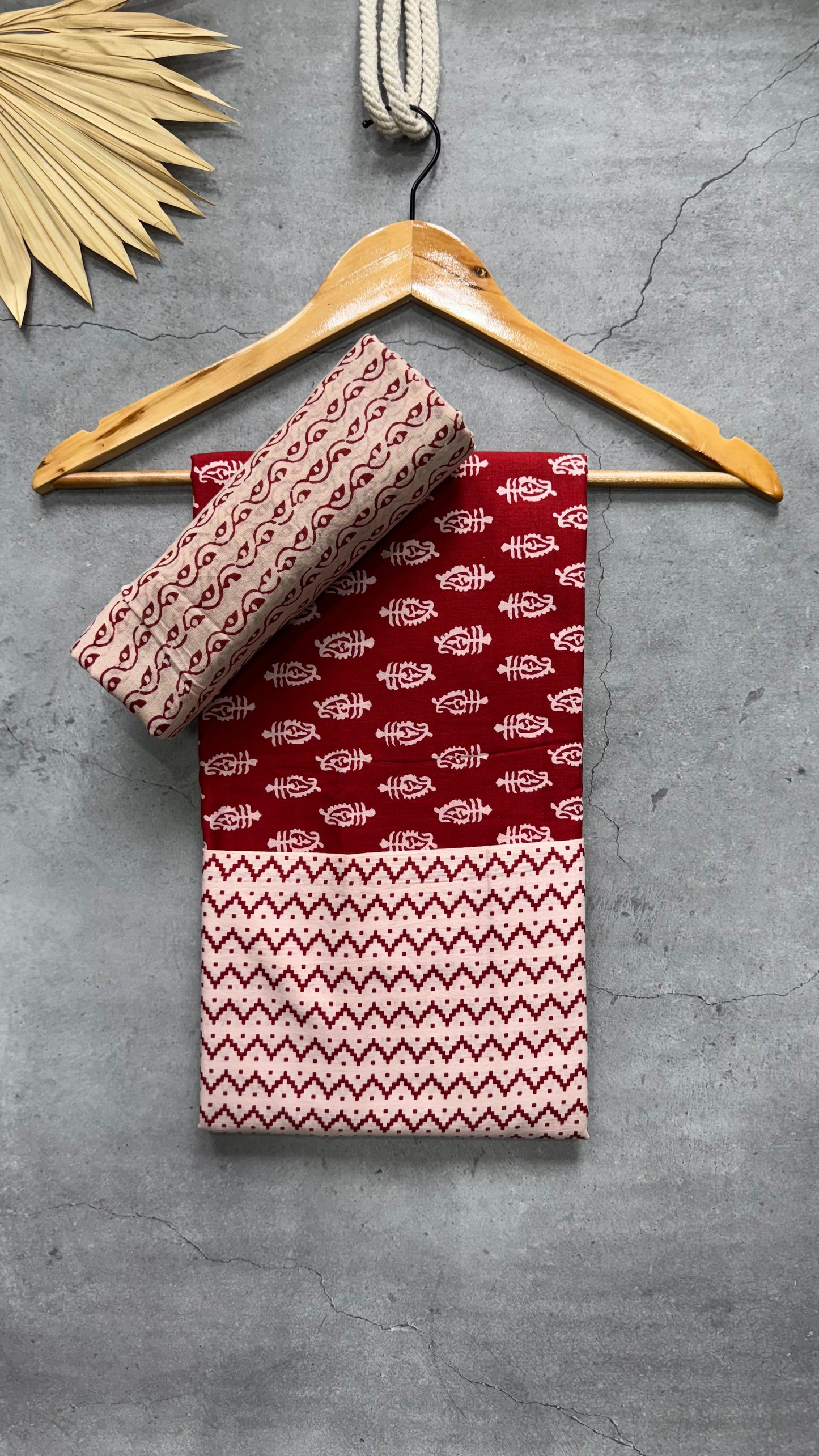 Bagh Print Cotton Salwar Suit with Mul Dupatta (RED & BEIGE)