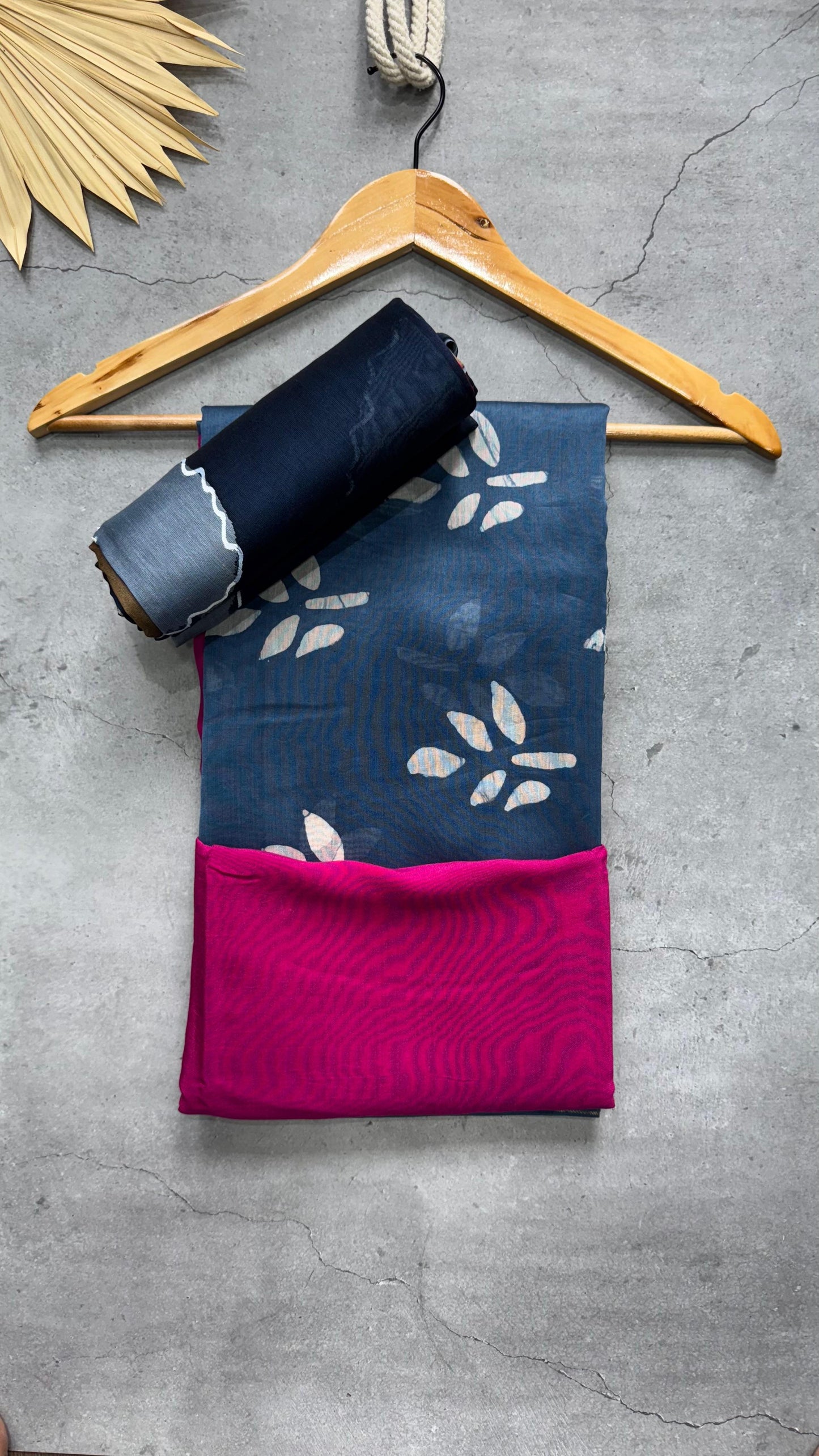 Maheshwari Silk Cotton Salwar Suit (NAVY BLUE & PINK)