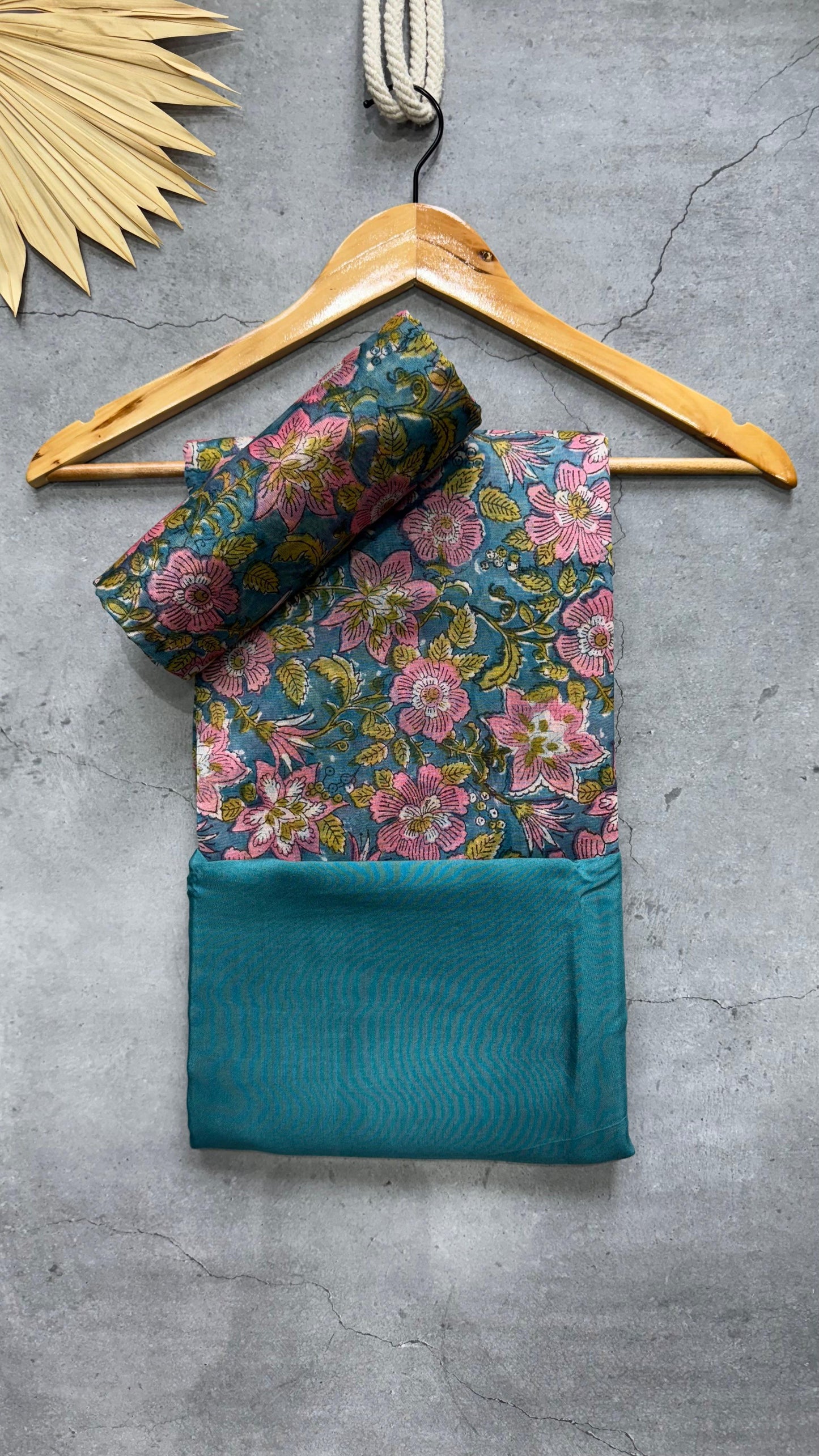 Maheshwari Silk Cotton Salwar Suit (AQUA BLUE & PINK)
