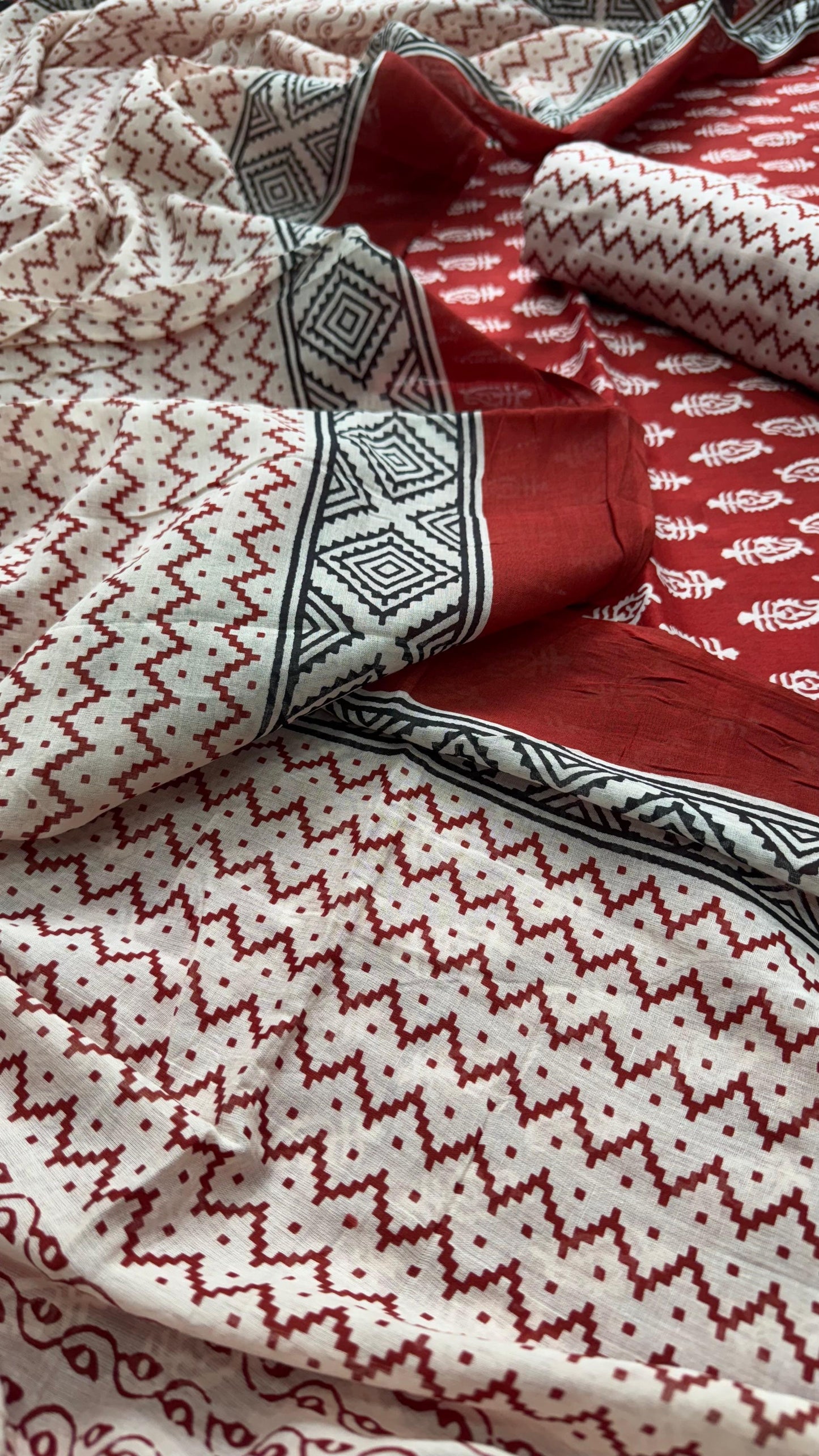 Bagh Print Cotton Salwar Suit with Mul Dupatta (RED & BEIGE)