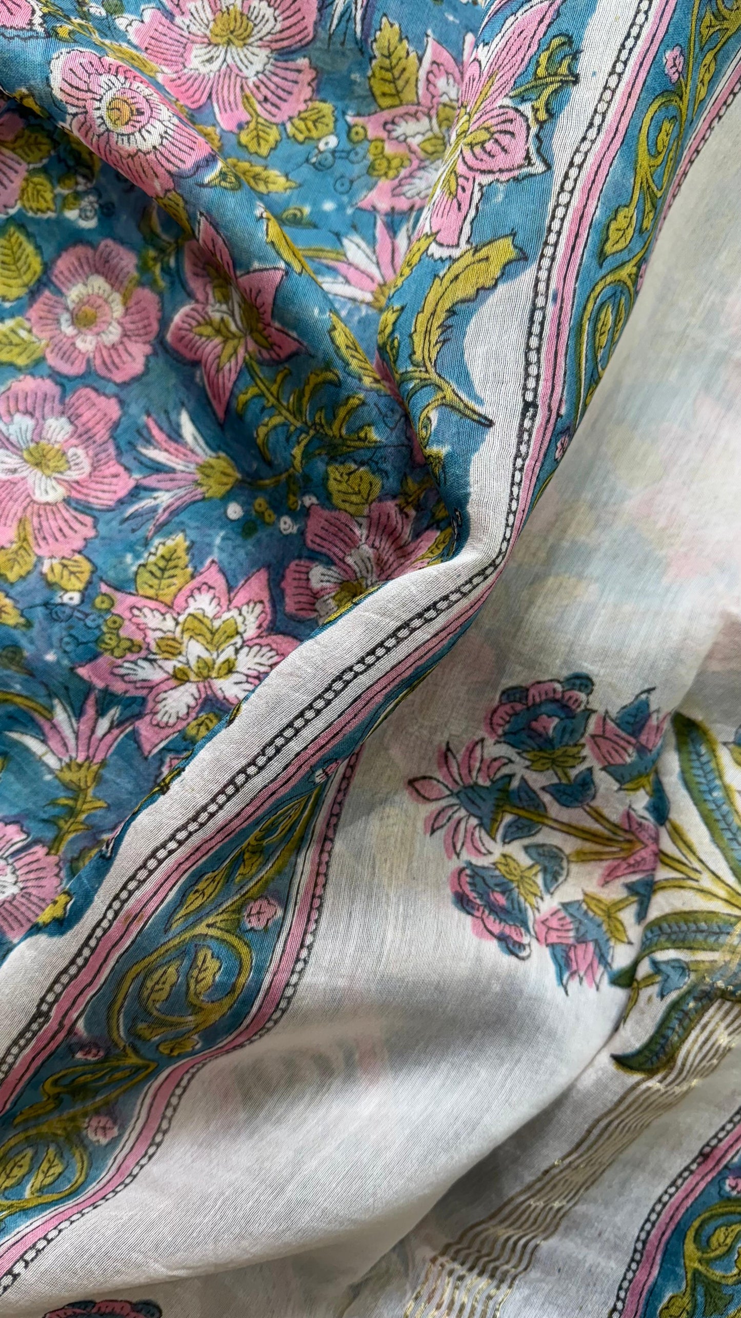 Maheshwari Silk Cotton Salwar Suit (AQUA BLUE & PINK)