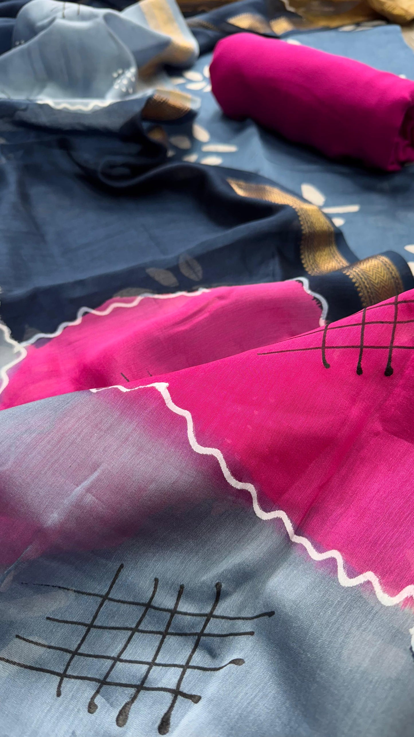 Maheshwari Silk Cotton Salwar Suit (NAVY BLUE & PINK)