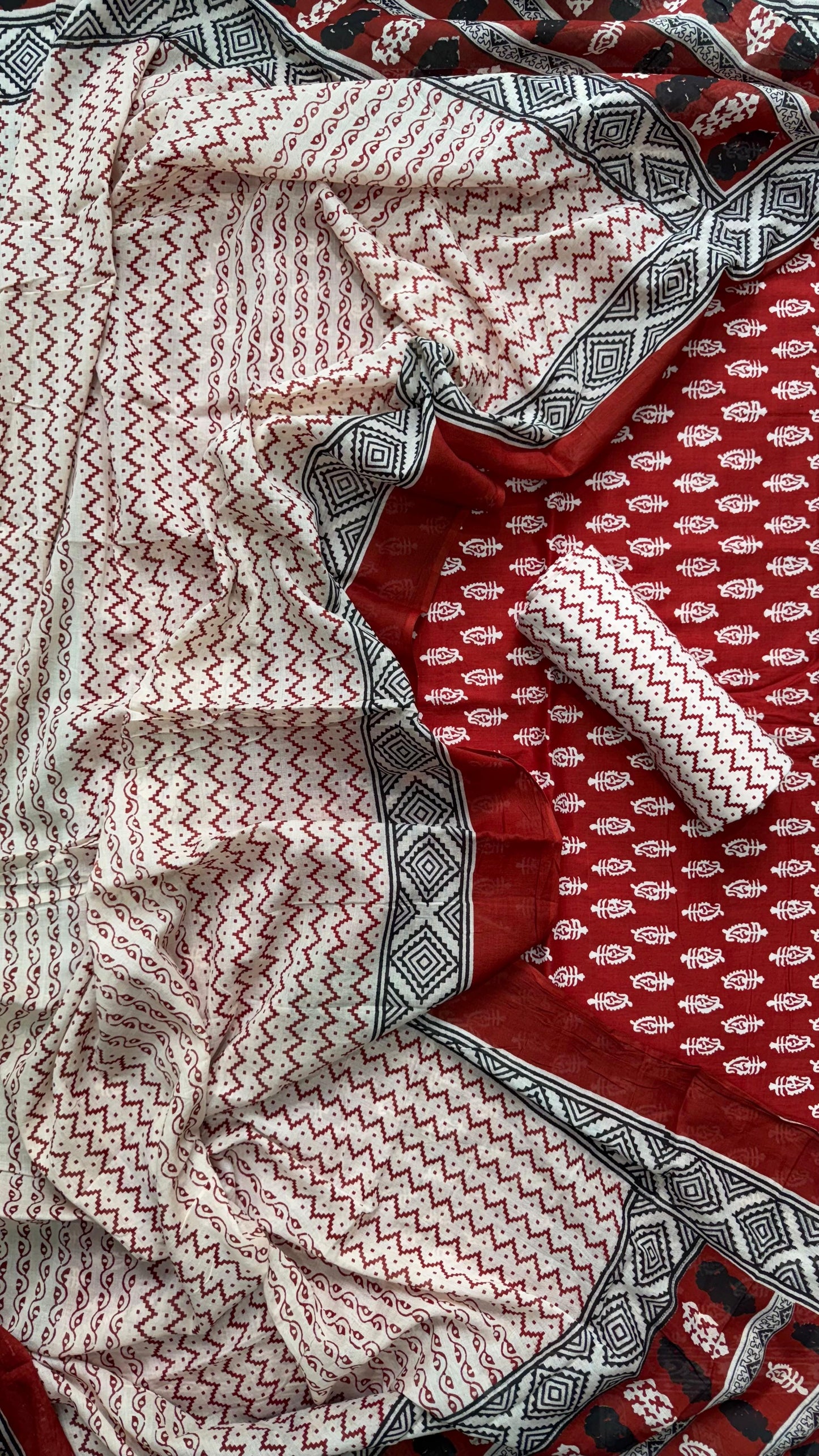 Bagh Print Cotton Salwar Suit with Mul Dupatta (RED & BEIGE)