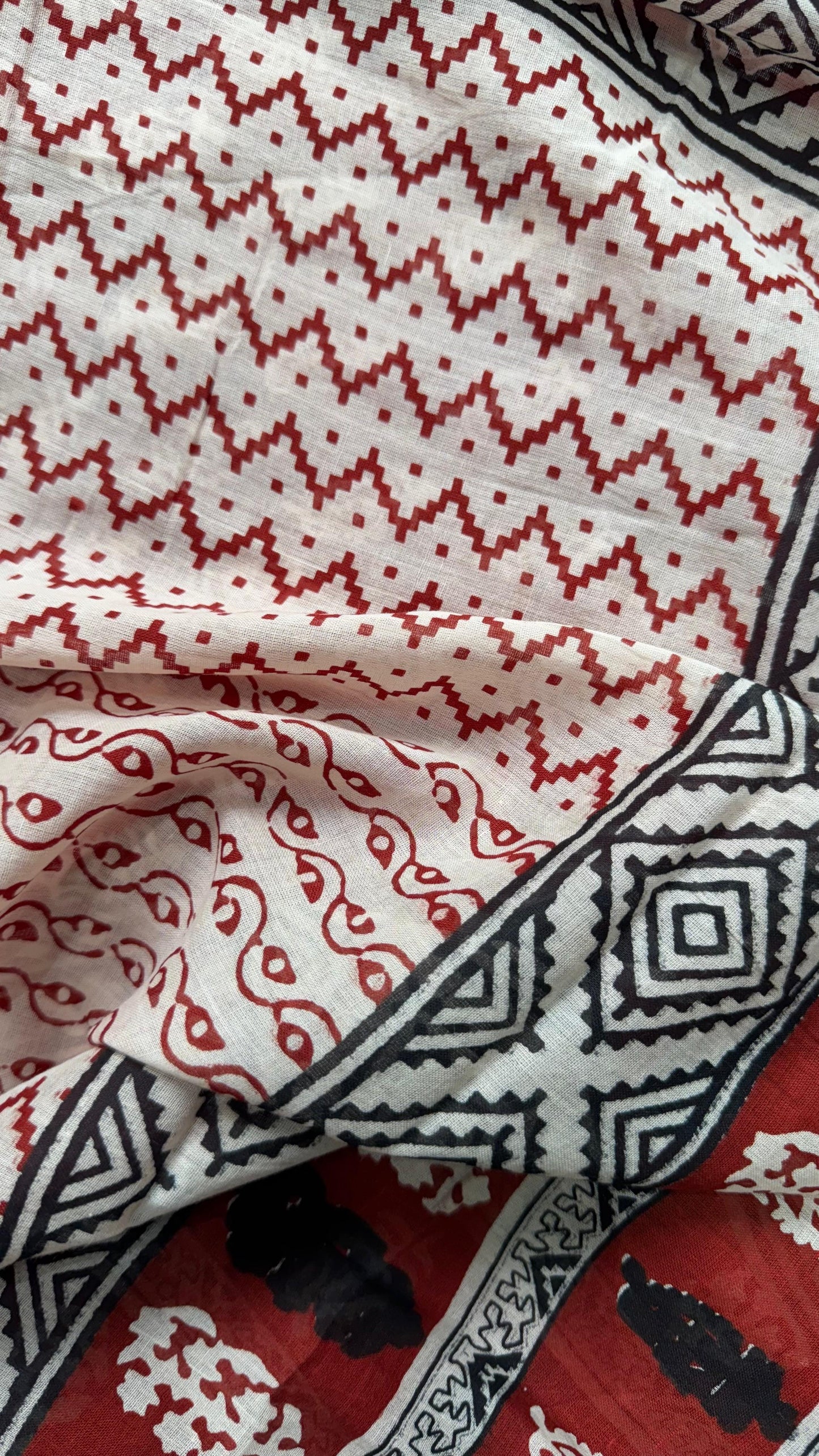 Bagh Print Cotton Salwar Suit with Mul Dupatta (RED & BEIGE)