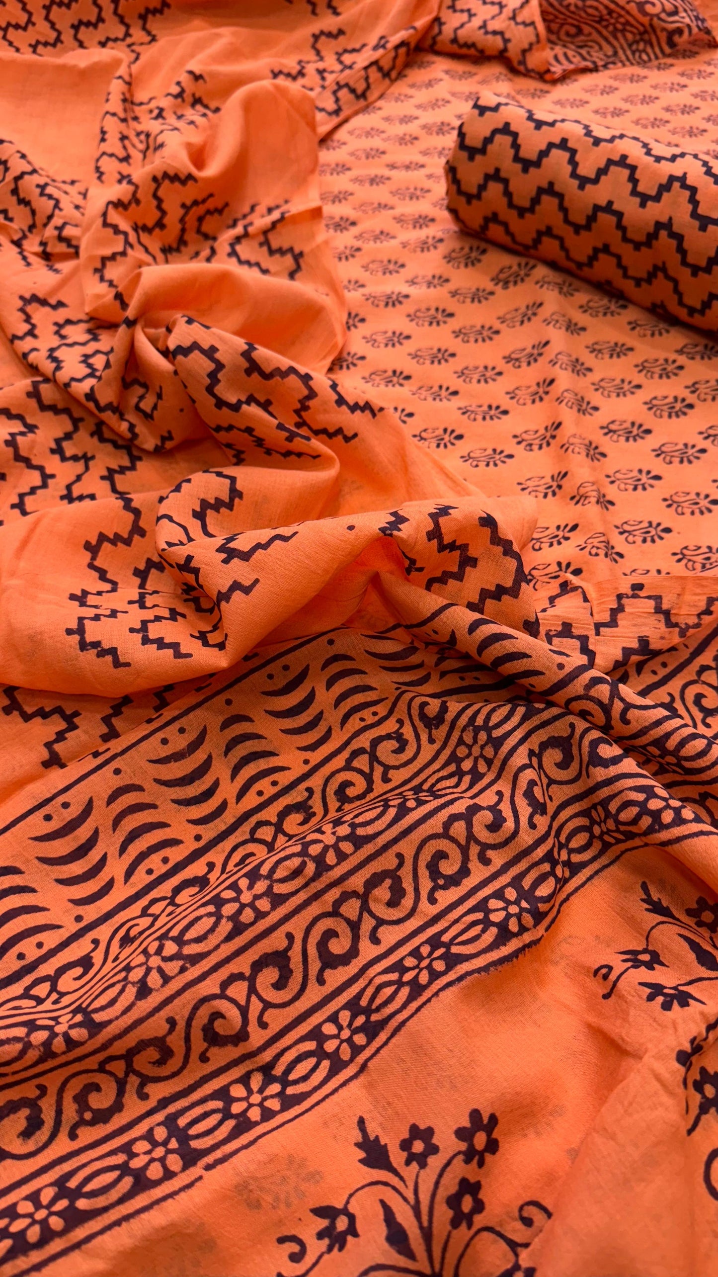 Bagh Print Cotton Salwar Suit with Mul Dupatta (DARK PEACH)