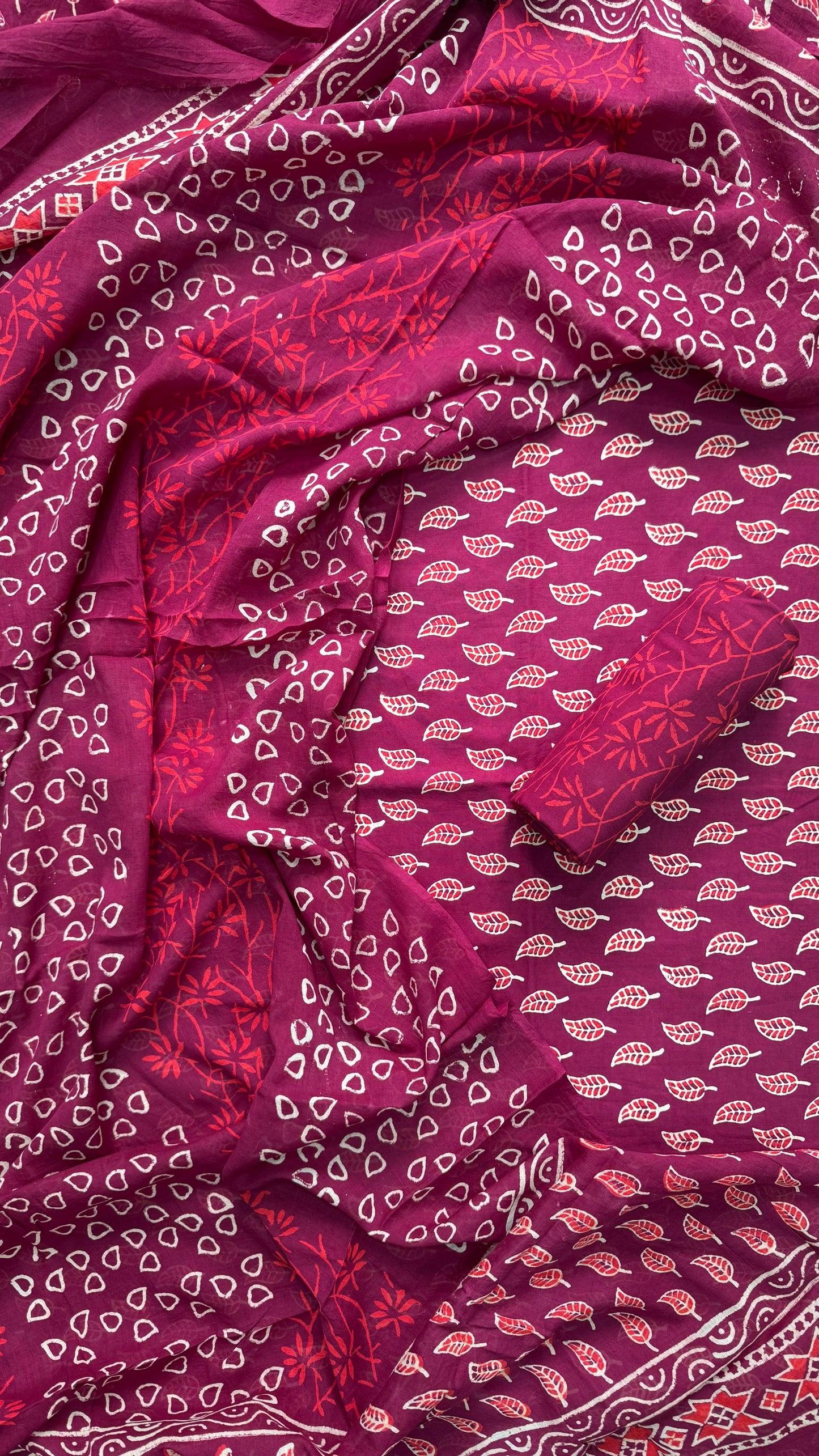 Soft Block Printed Cotton Salwar Suit with Mul Dupatta (BEET RED)