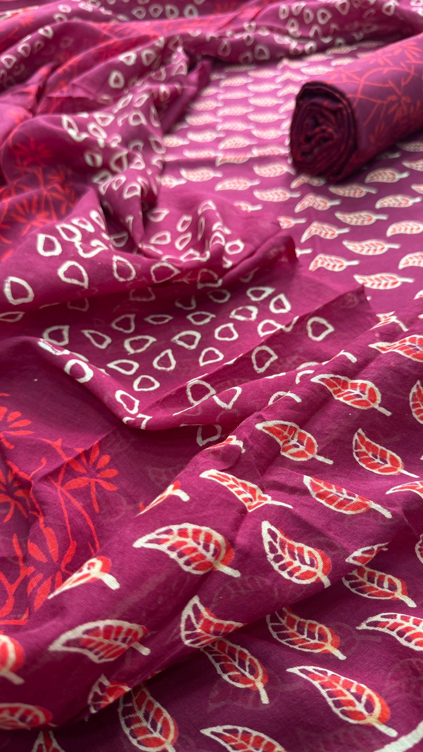 Soft Block Printed Cotton Salwar Suit with Mul Dupatta (BEET RED)