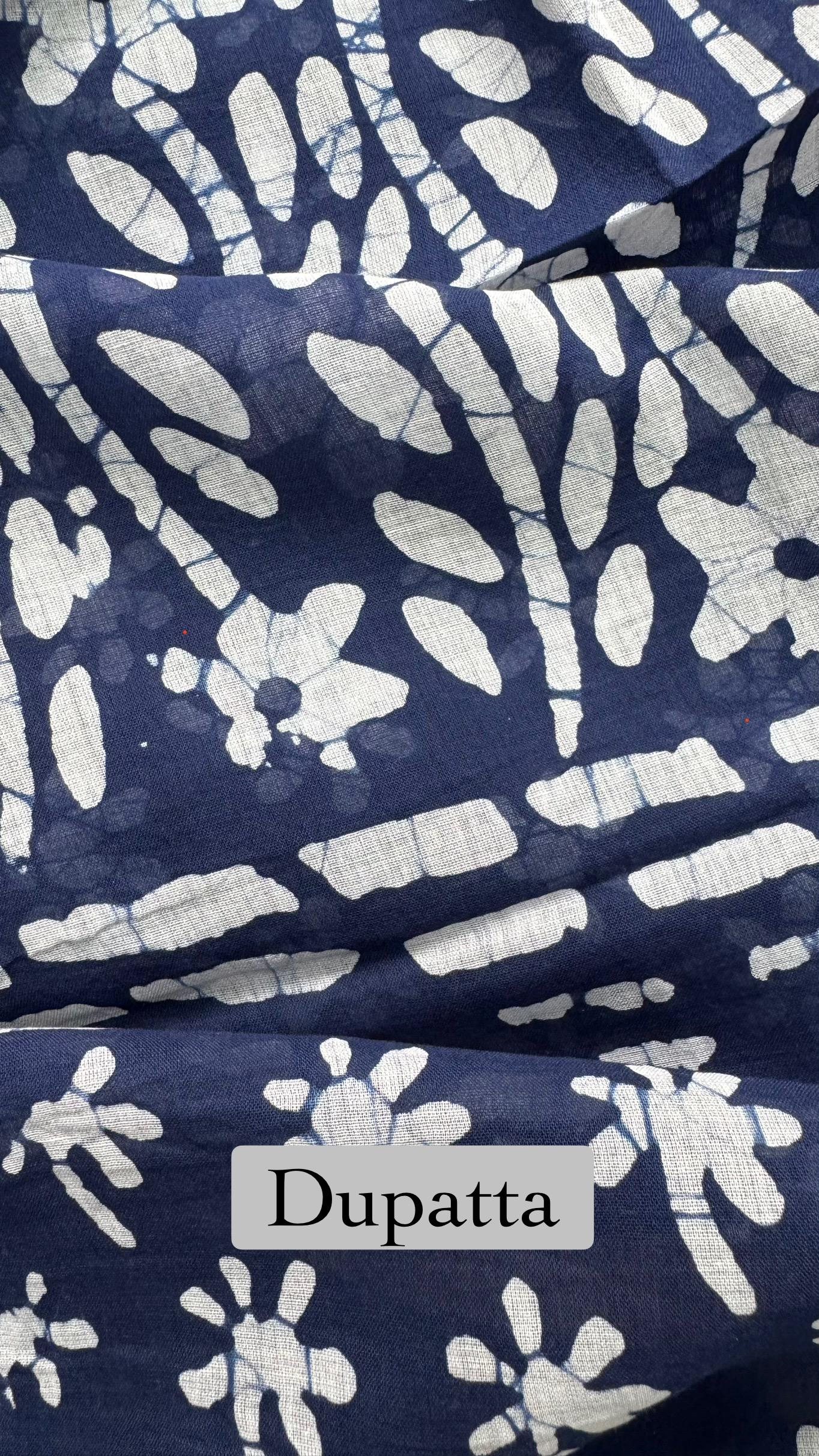 Soft Block Printed Cotton Salwar Suit with Mul Dupatta (DARK BLUE)