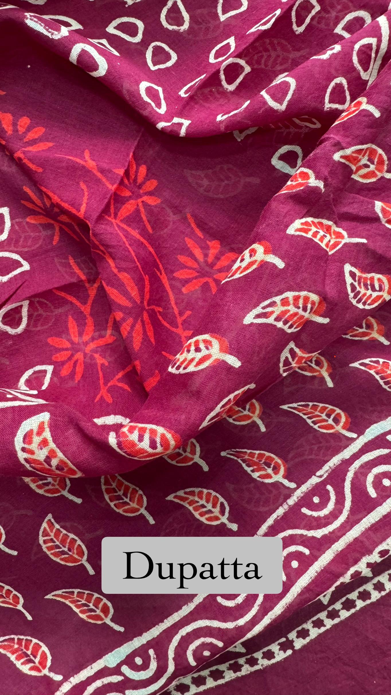 Soft Block Printed Cotton Salwar Suit with Mul Dupatta (BEET RED)