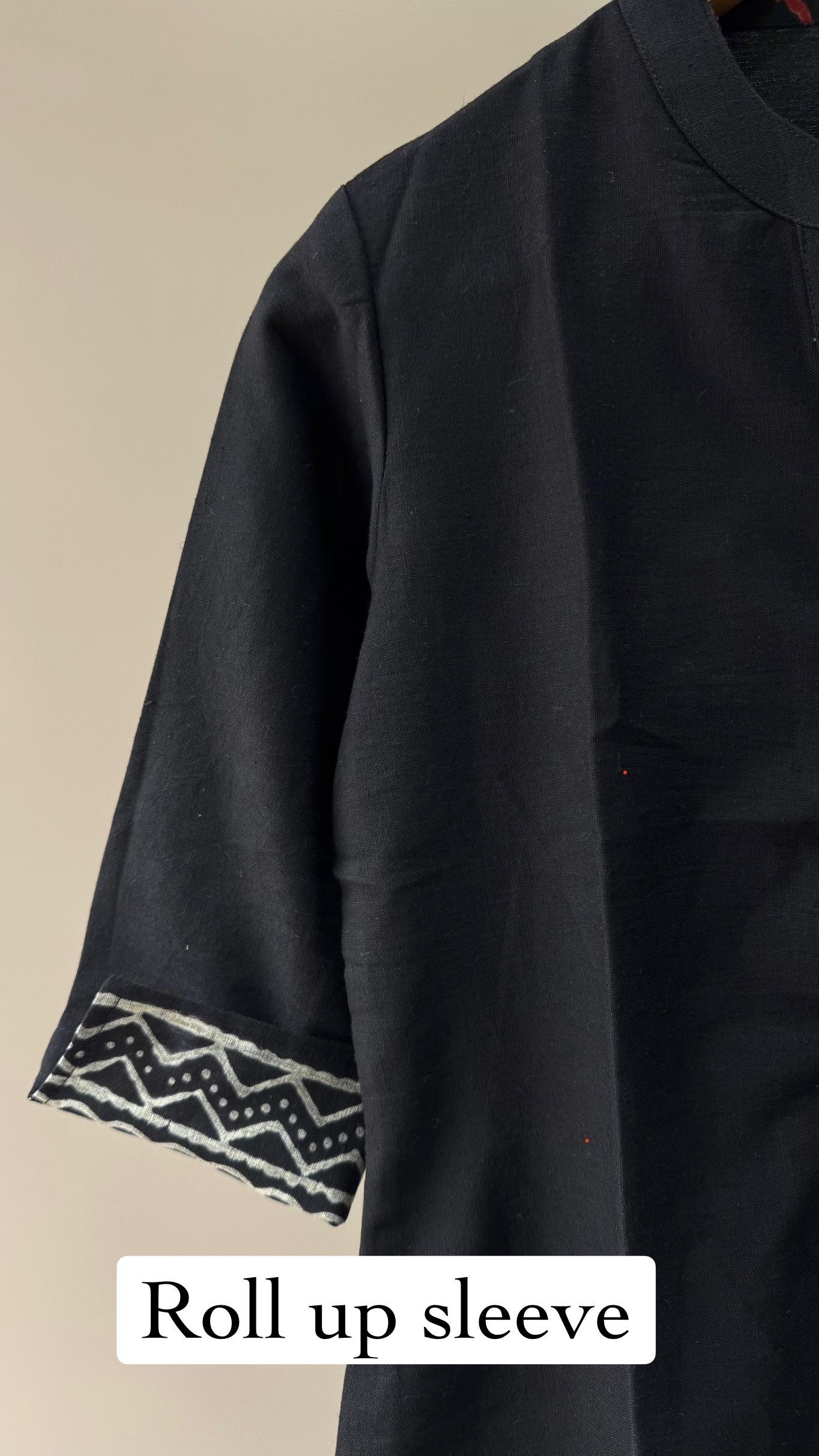 Premium Khadi Cotton Kurti with U-shaped Hem (BLACK)