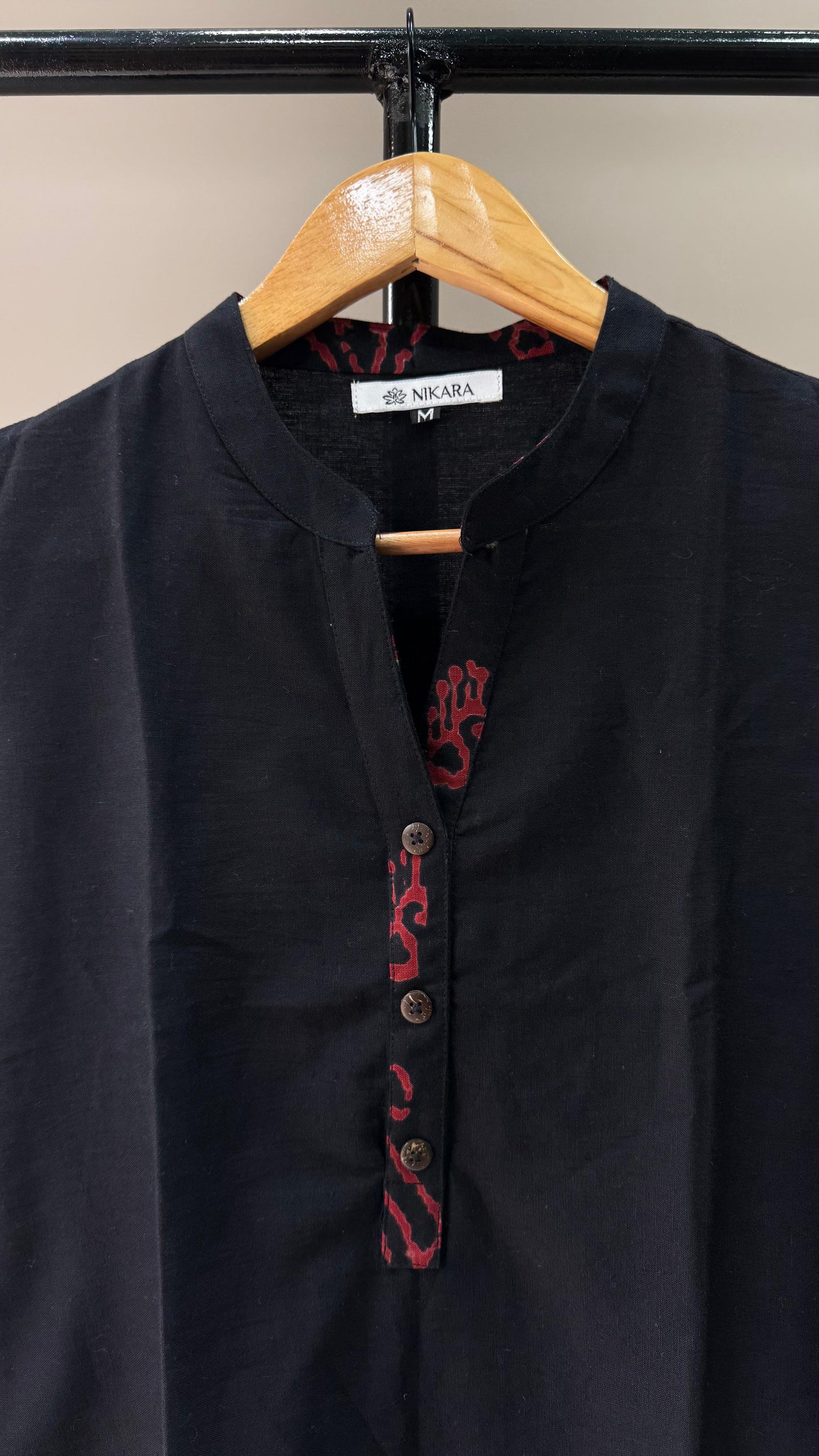 Premium Khadi Cotton Kurti with U-shaped Hem (BLACK)