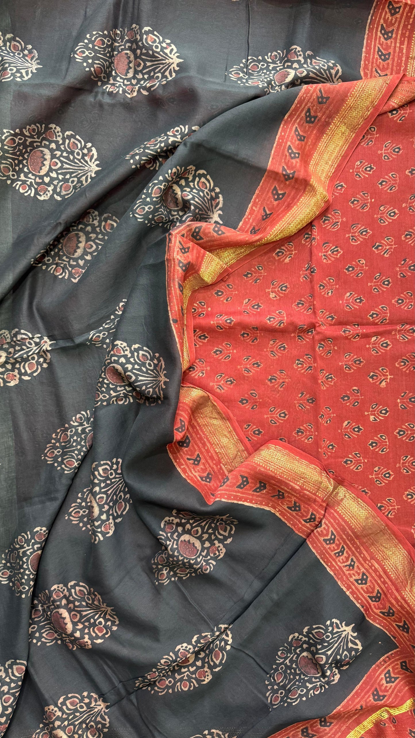 Maheshwari Silk Cotton Salwar Suit (RED & BLACK)