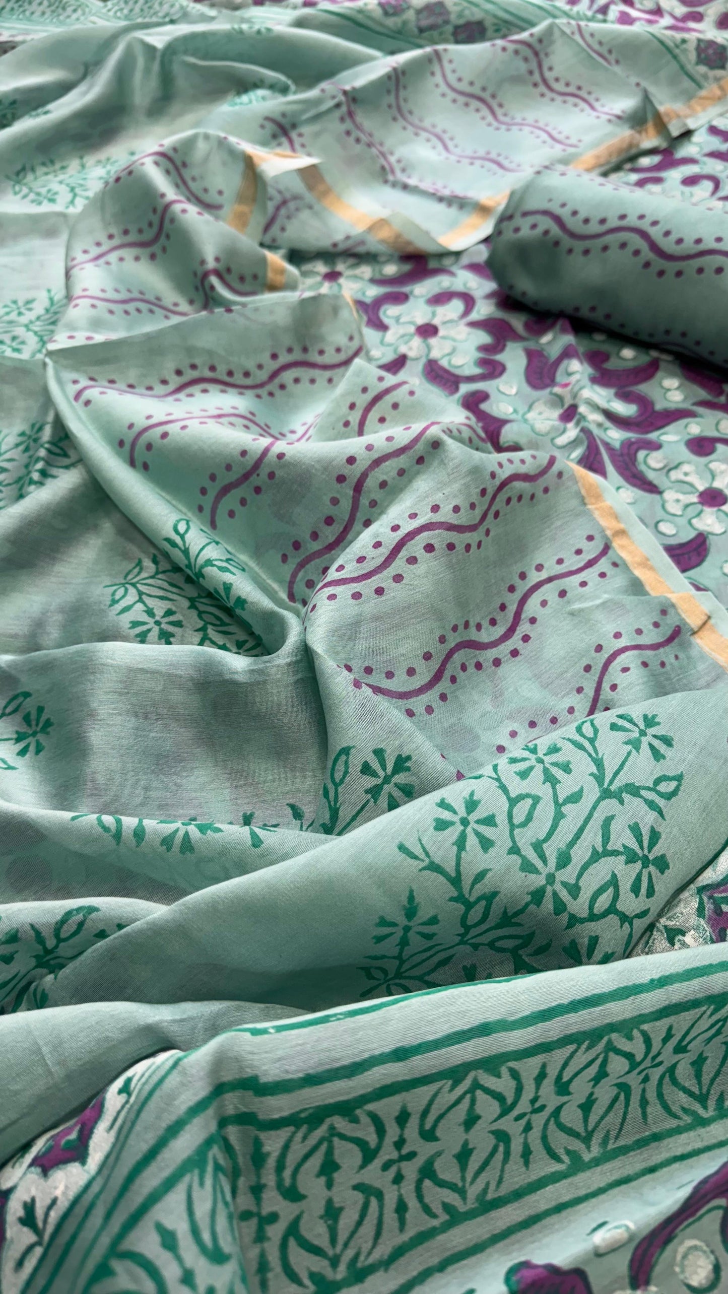 Maheshwari Silk Cotton Salwar Suit (PASTEL GREEN)