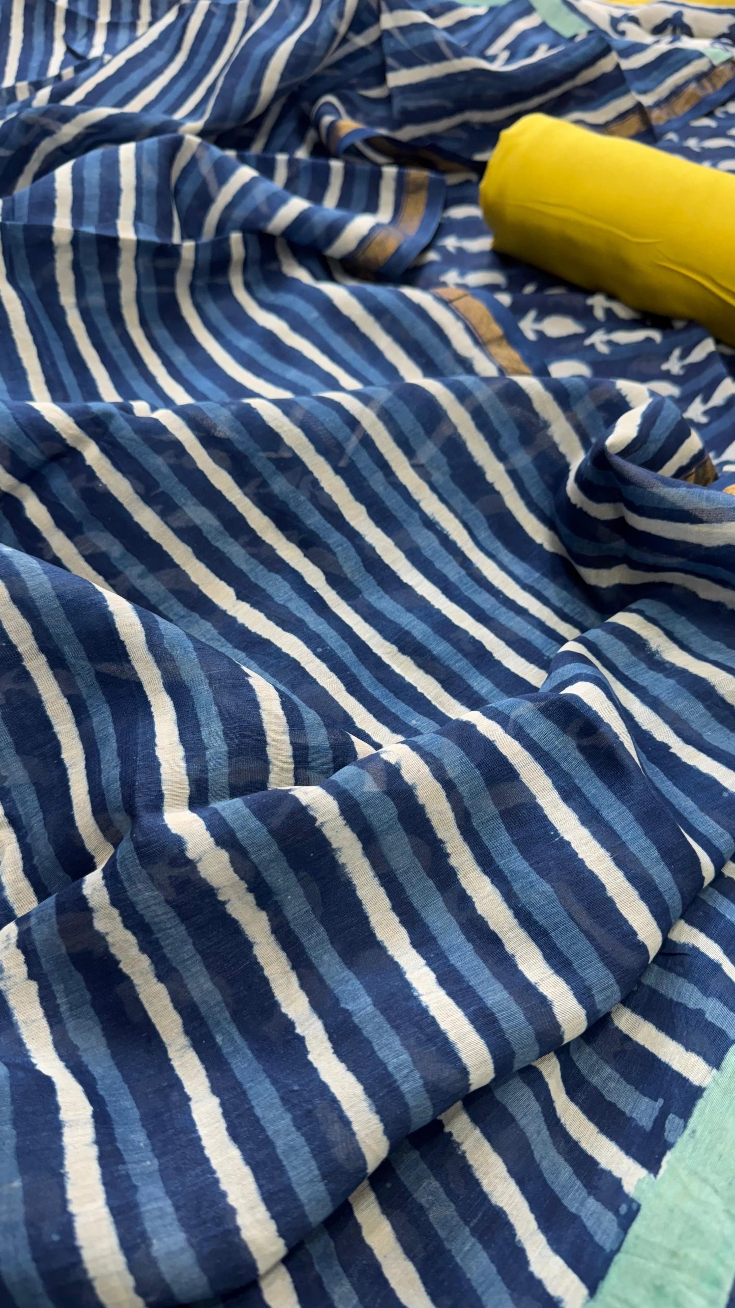 Maheshwari Silk Cotton Salwar Suit (INDIGO & YELLOW)